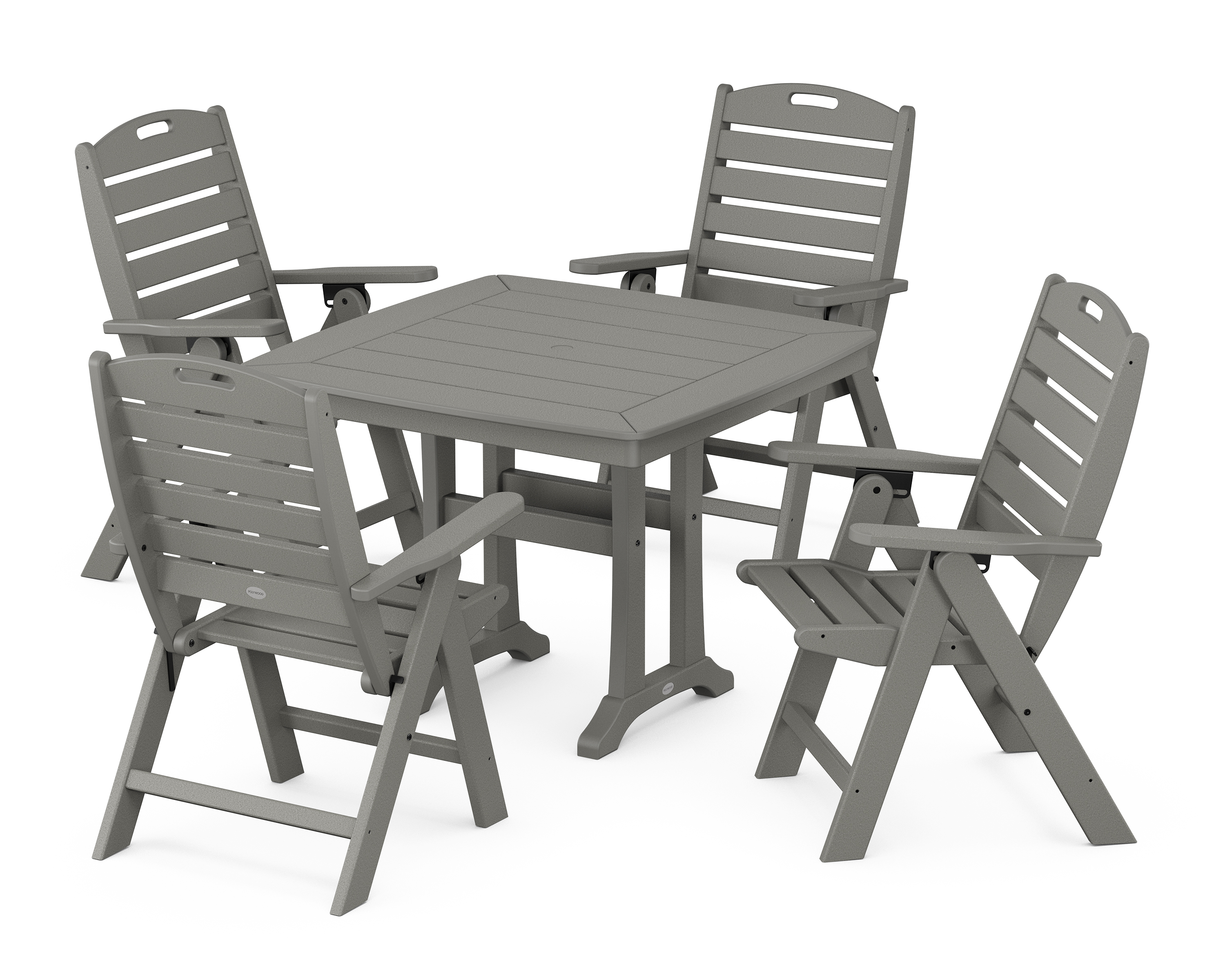 POLYWOOD Nautical Folding Highback Chair 5-Piece Dining Set with Trestle Legs