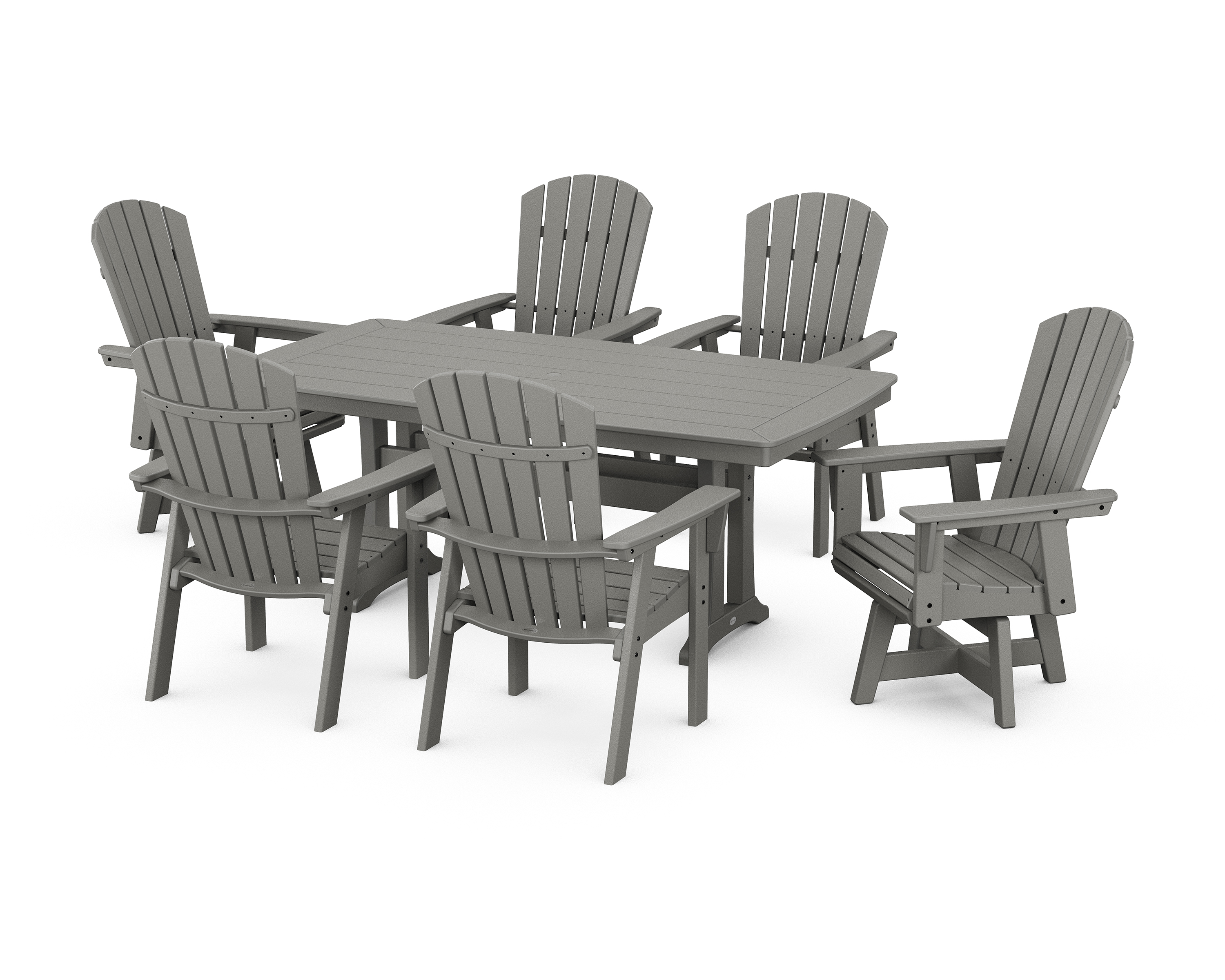 POLYWOOD Nautical Curveback Adirondack Swivel Chair 7-Piece Dining Set with Trestle Legs