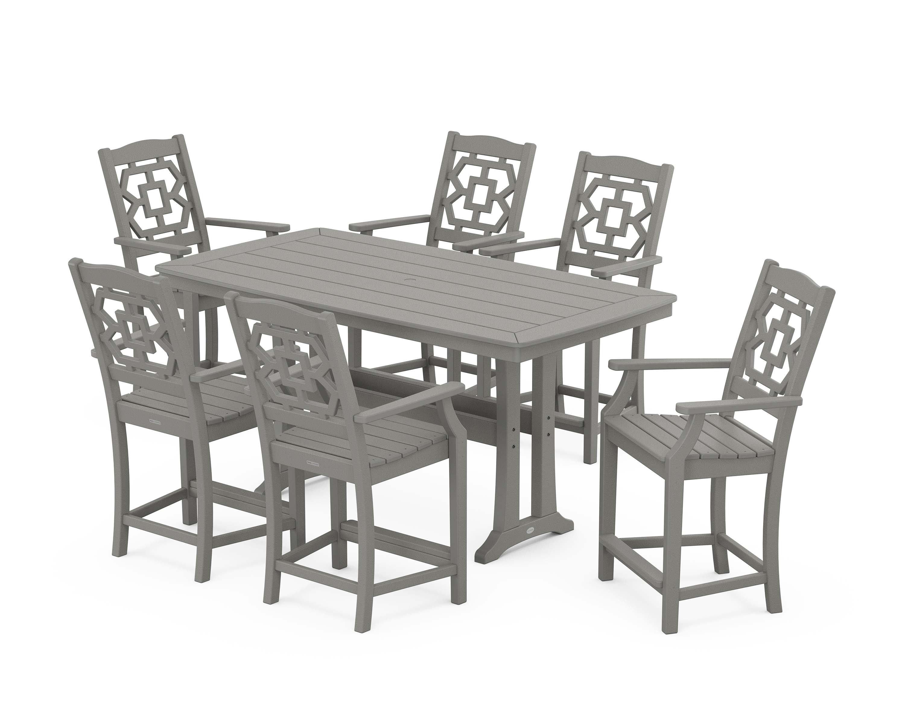 POLYWOOD Chinoiserie Arm Chair 7-Piece Counter Set with Trestle Legs