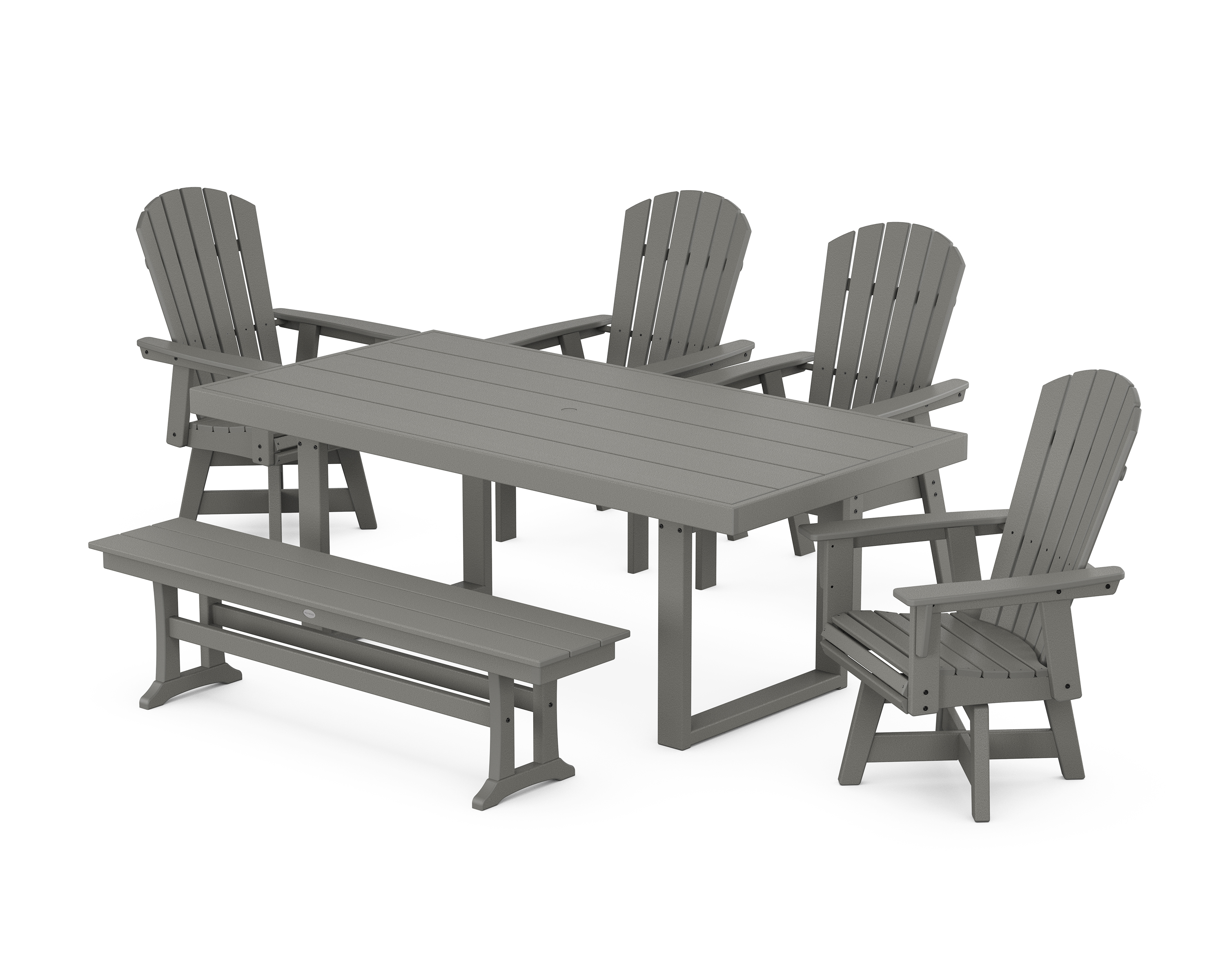 POLYWOOD Nautical Curveback Adirondack Swivel Chair 6-Piece Dining Set with Bench