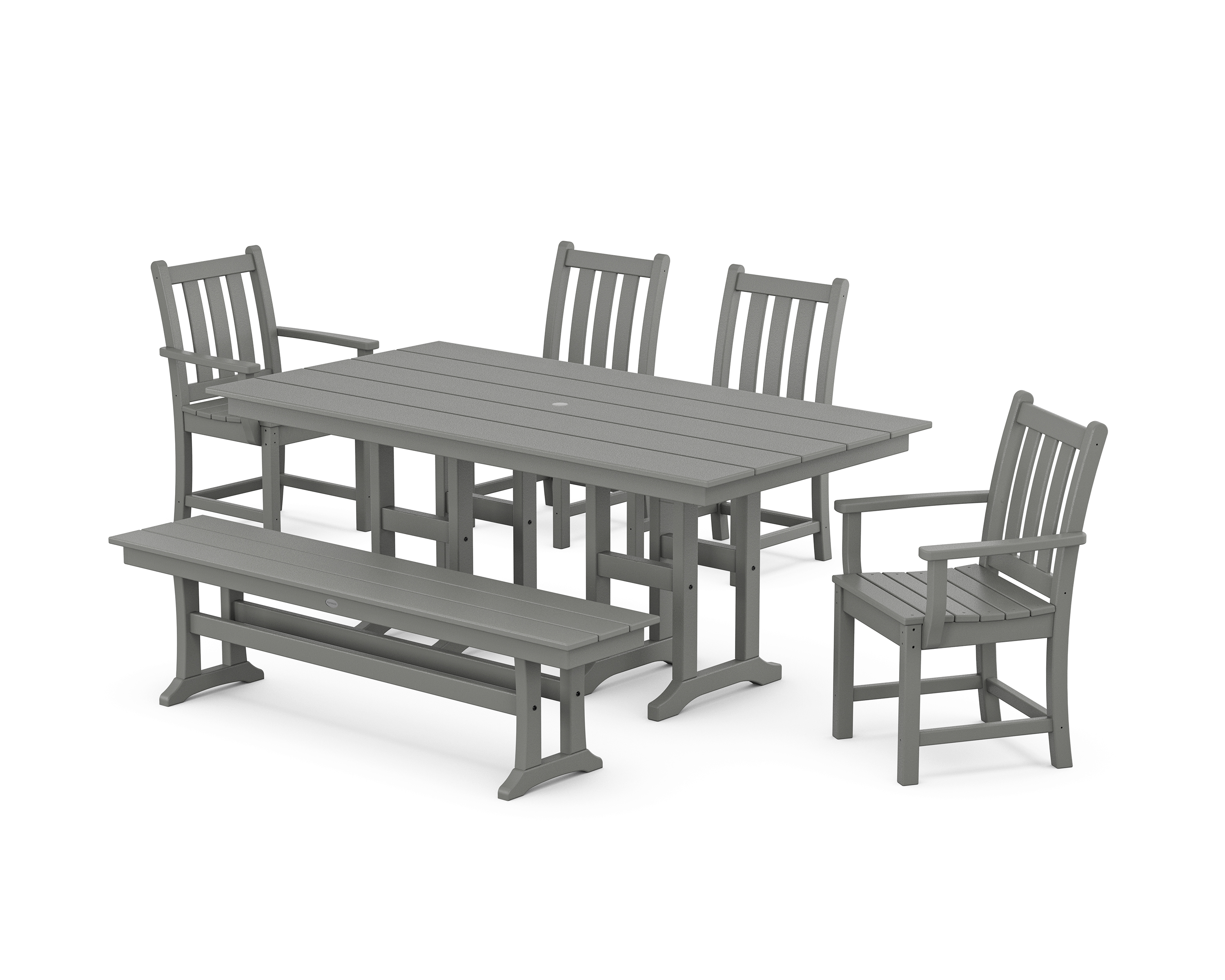 POLYWOOD Traditional Garden 6-Piece Farmhouse Dining Set with Bench