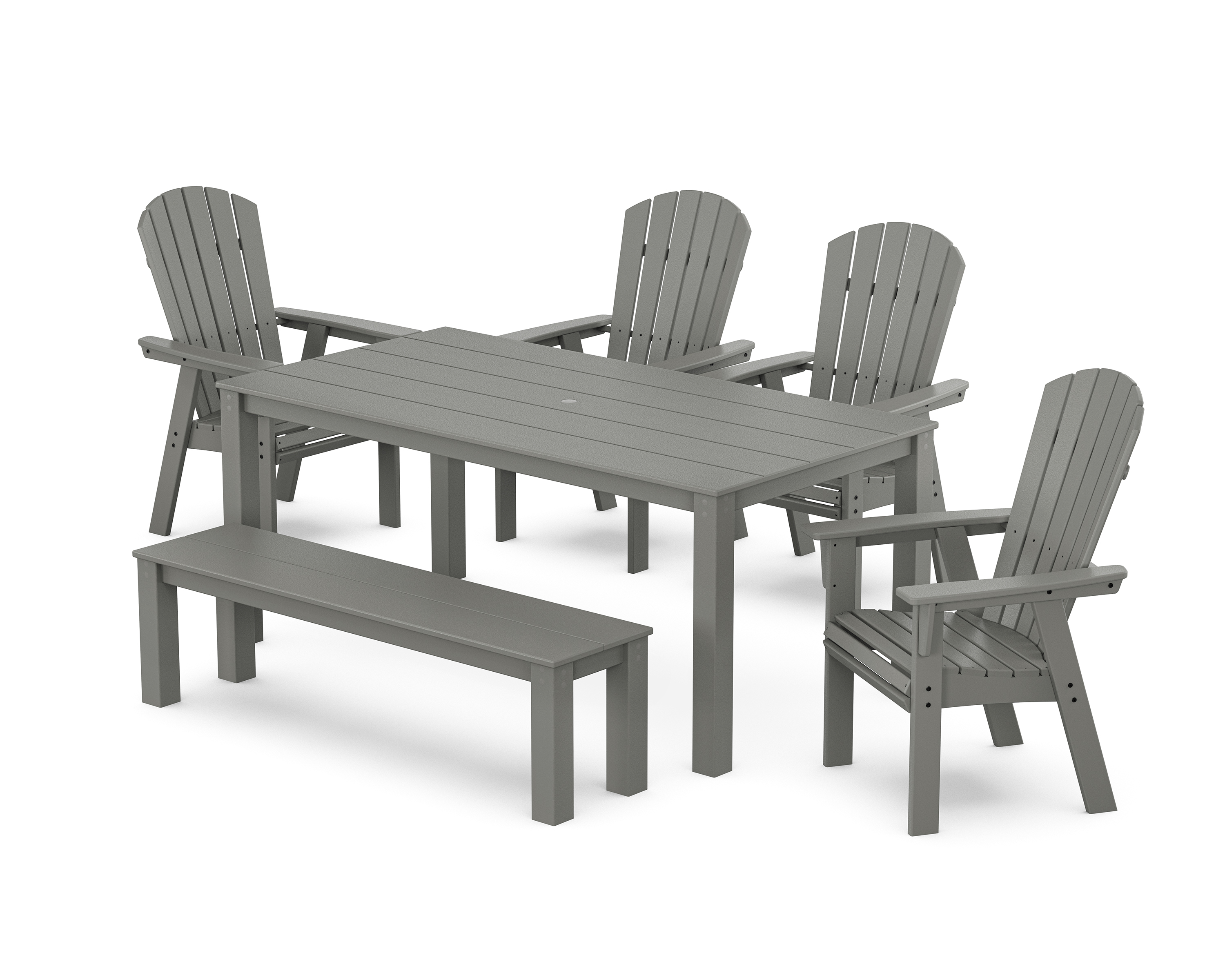 POLYWOOD Nautical Curveback Adirondack 6-Piece Parsons Dining Set with Bench