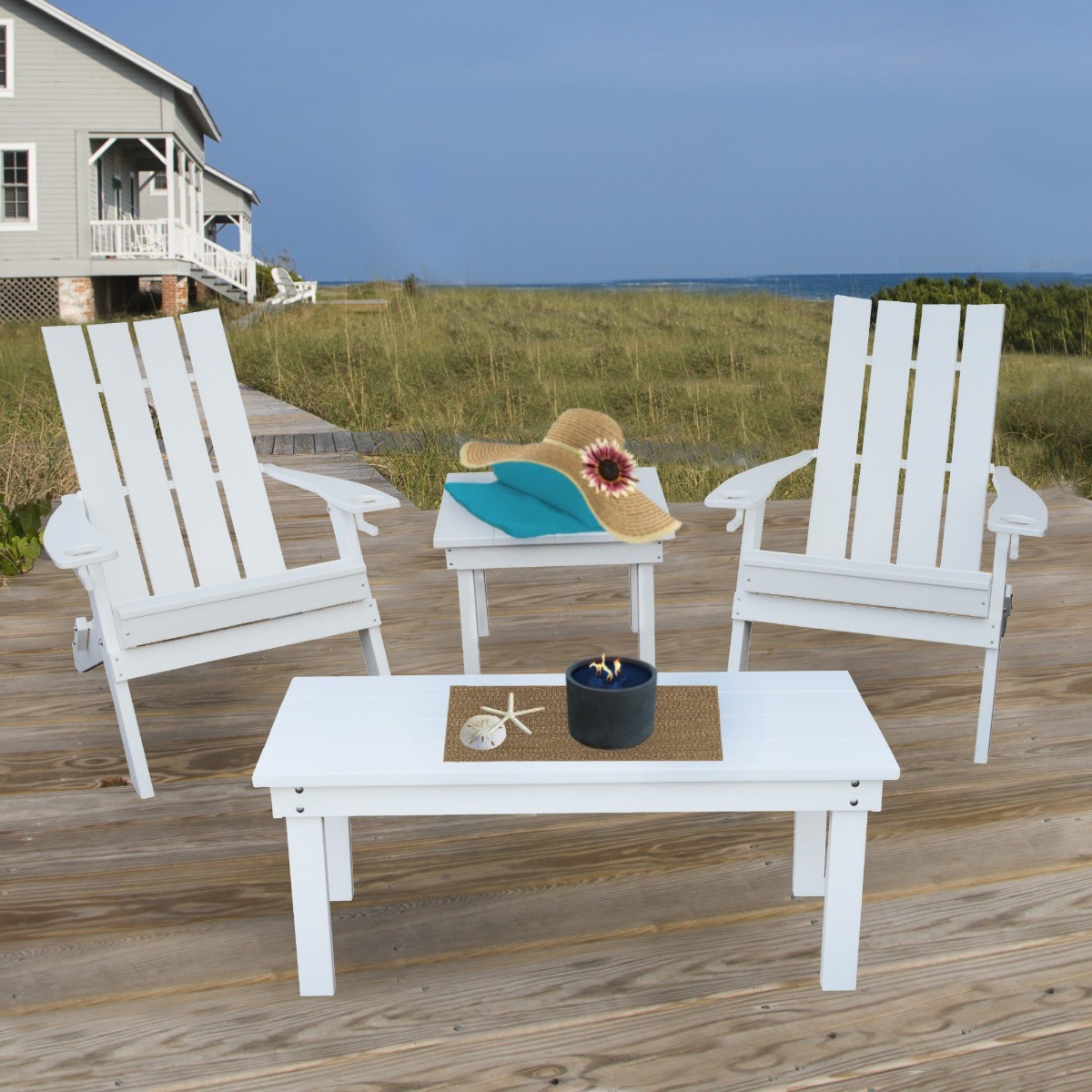 A&L Furniture Poly Hampton Folding Adirondack Chair w/2 Cupholders