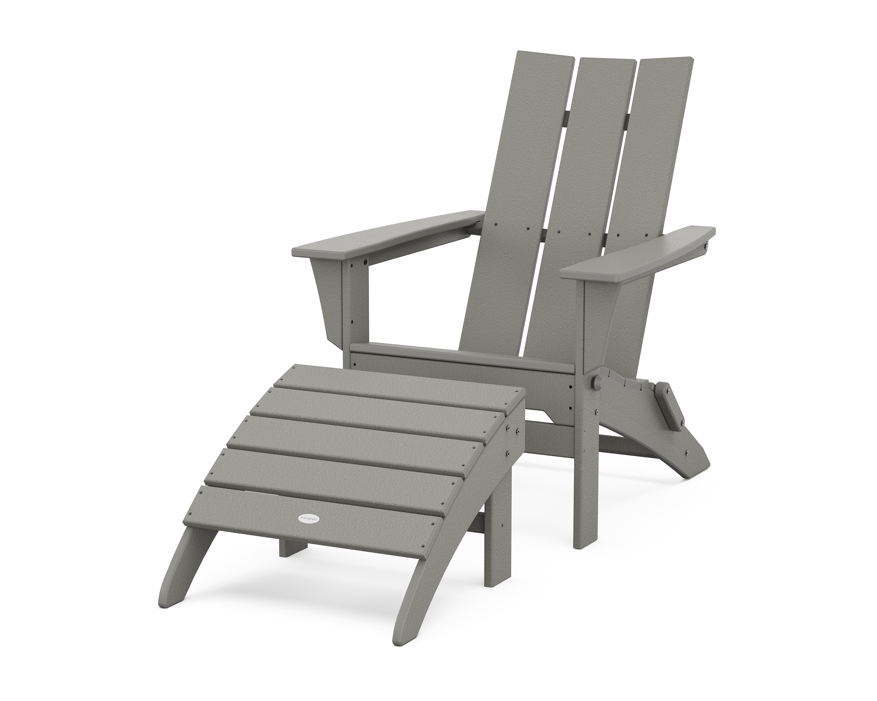 POLYWOOD Modern Folding Adirondack Chair 2-Piece Set with Ottoman