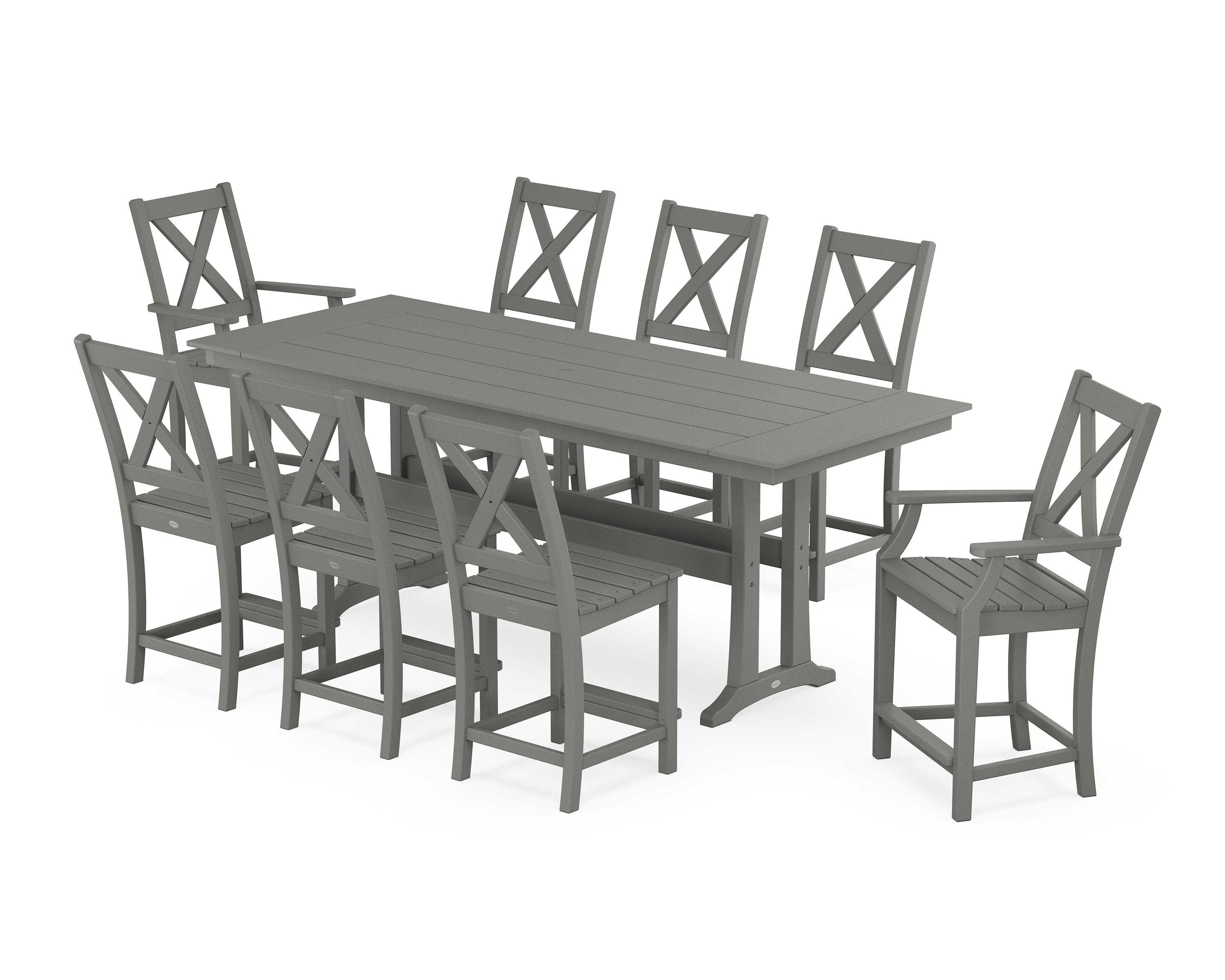 POLYWOOD Braxton 9-Piece Farmhouse Counter Set with Trestle Legs