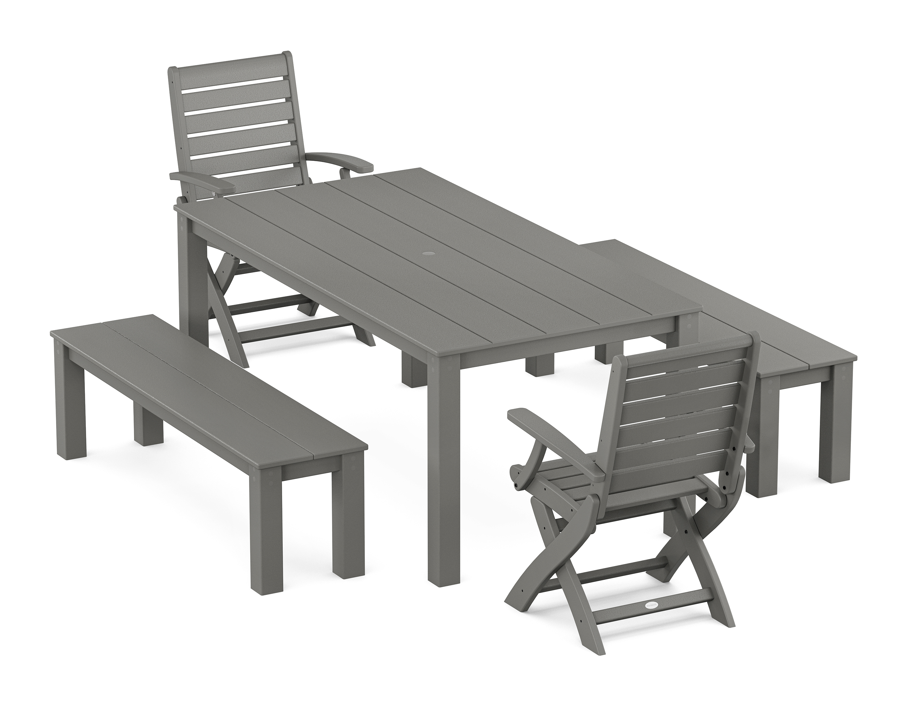 POLYWOOD Signature Folding Chair 5-Piece Parsons Dining Set with Benches