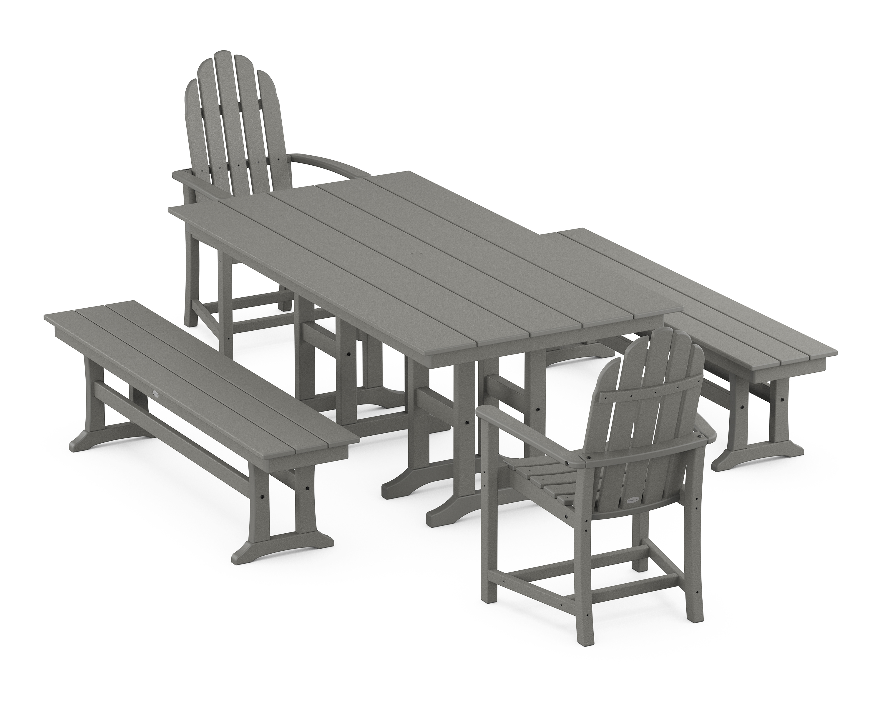 POLYWOOD Classic Adirondack 5-Piece Farmhouse Dining Set with Benches