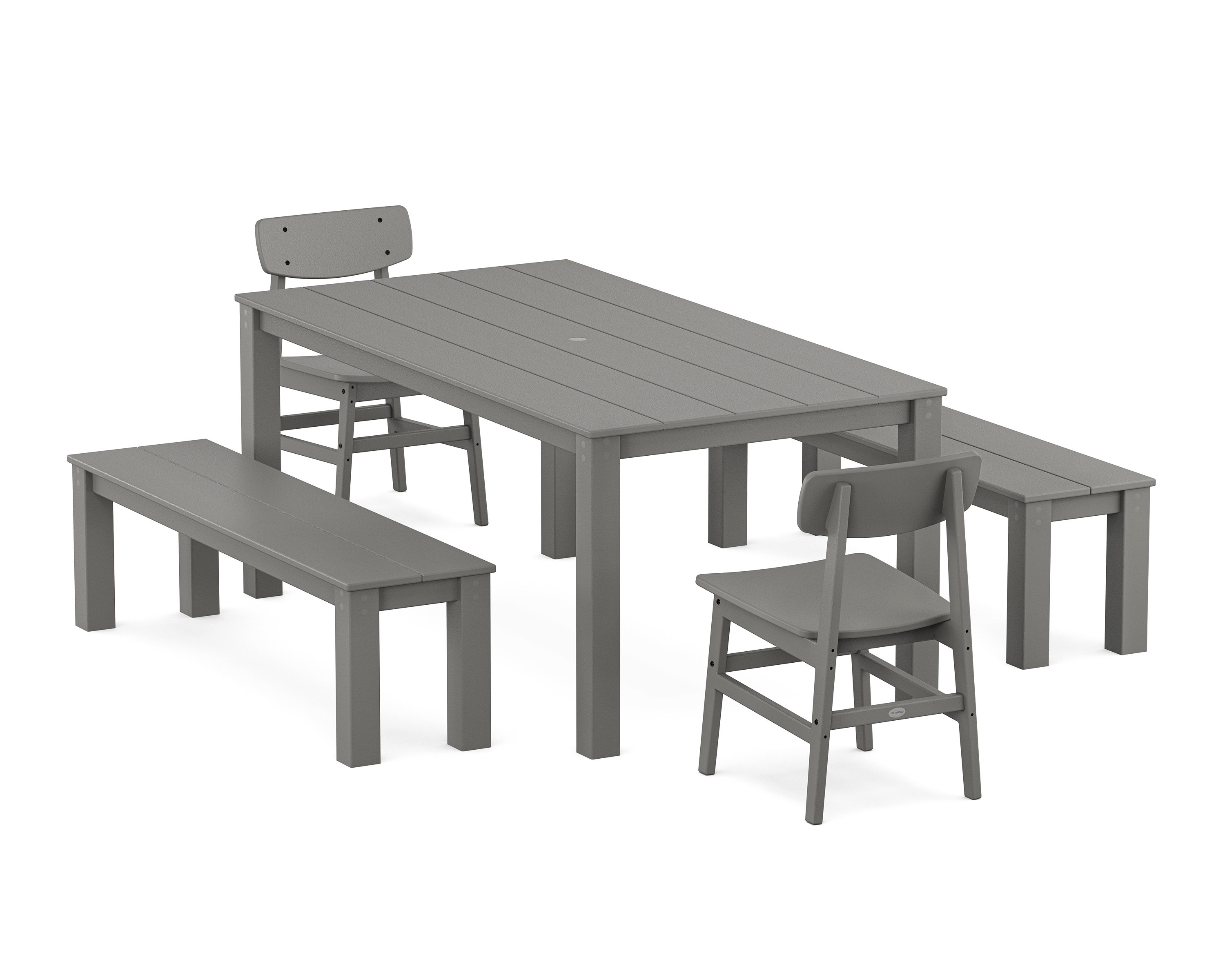 POLYWOOD Modern Studio Urban Chair 5-Piece Parsons Dining Set with Benches