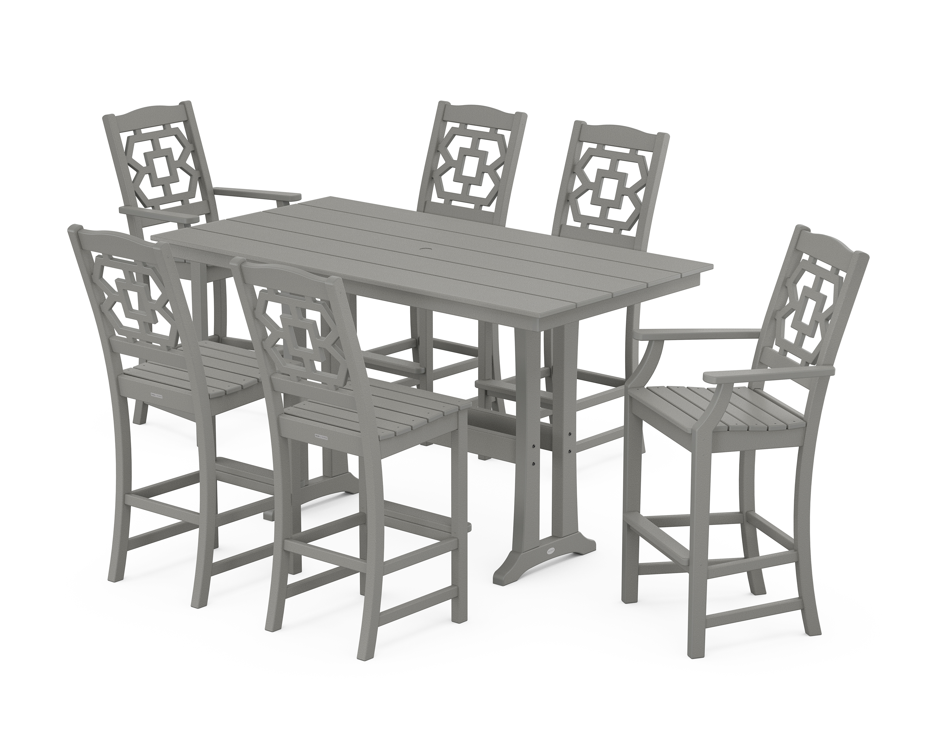 POLYWOOD Chinoiserie 7-Piece Farmhouse Bar Set with Trestle Legs