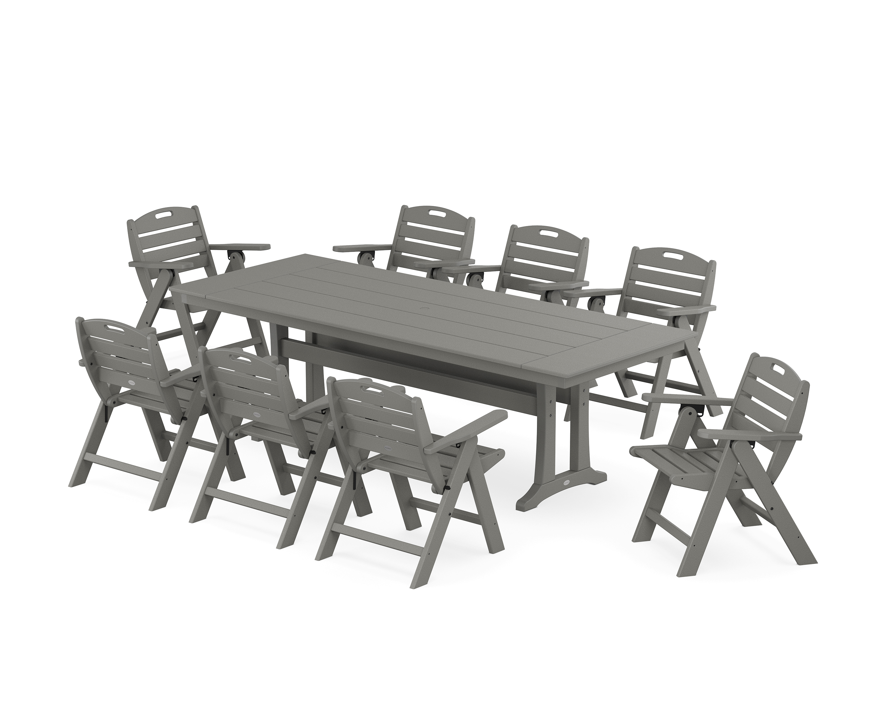 POLYWOOD Nautical Lowback 9-Piece Farmhouse Dining Set with Trestle Legs