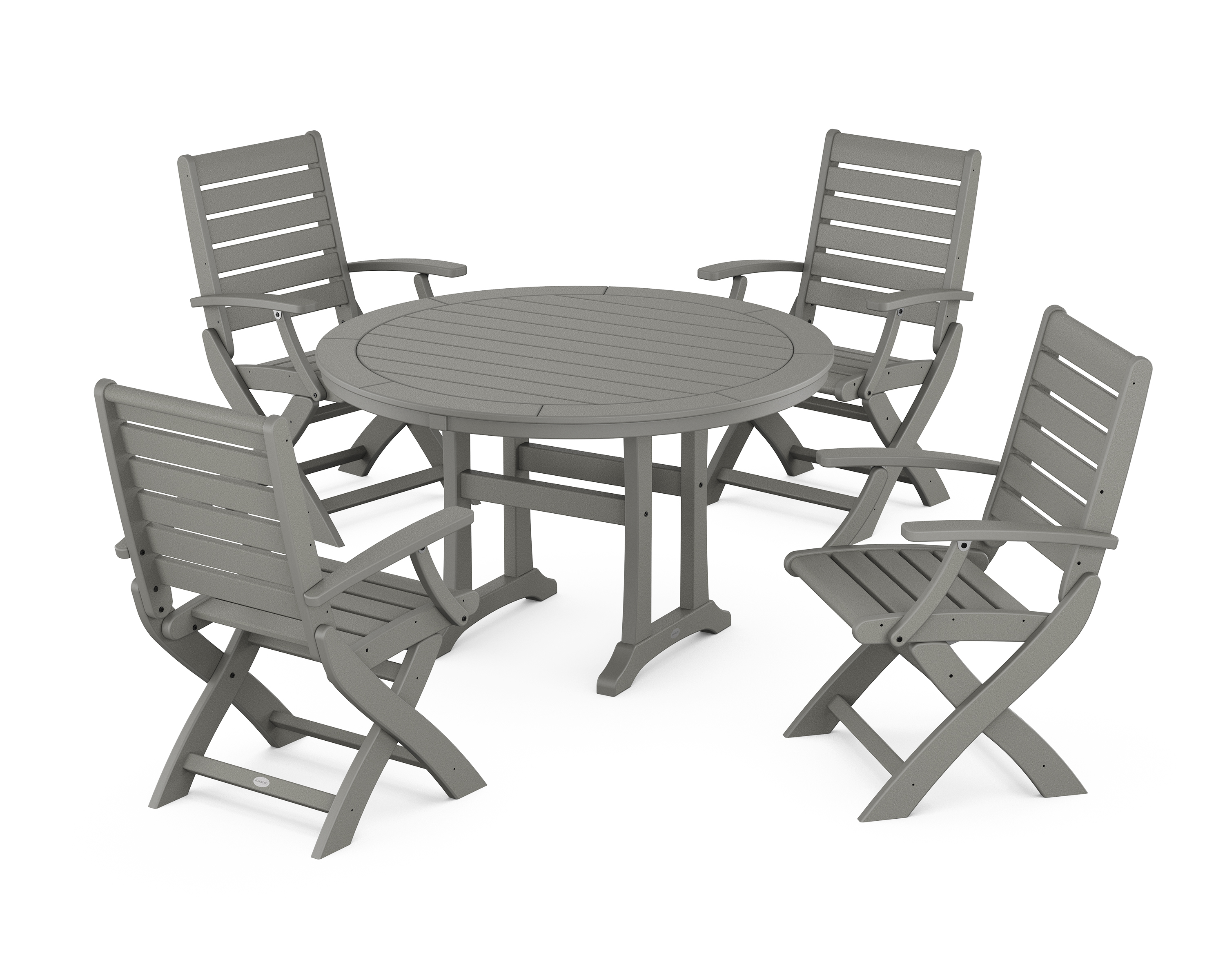 POLYWOOD Signature Folding Chair 5-Piece Round Dining Set with Trestle Legs