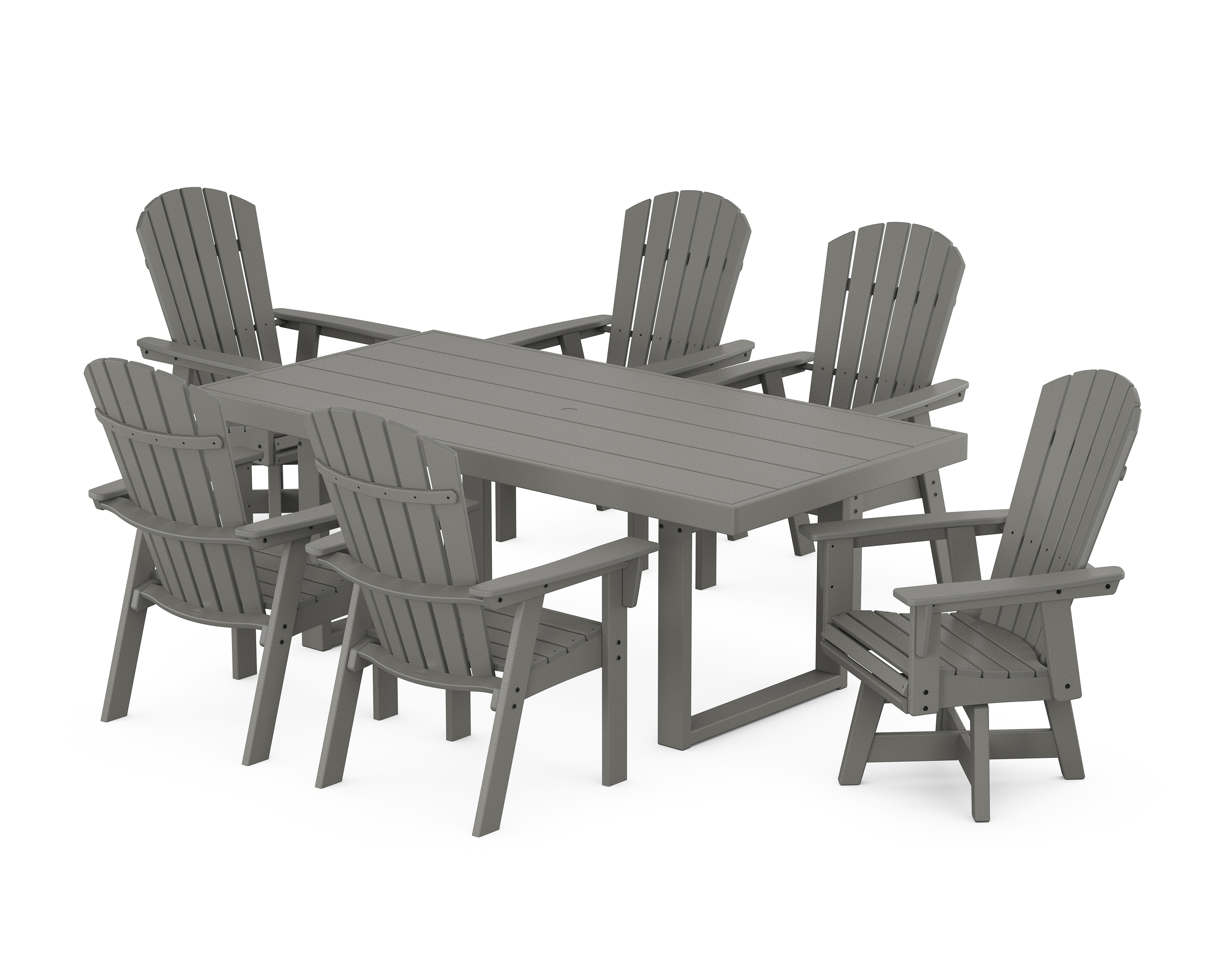 POLYWOOD Nautical Curveback Adirondack Swivel Chair 7-Piece Dining Set