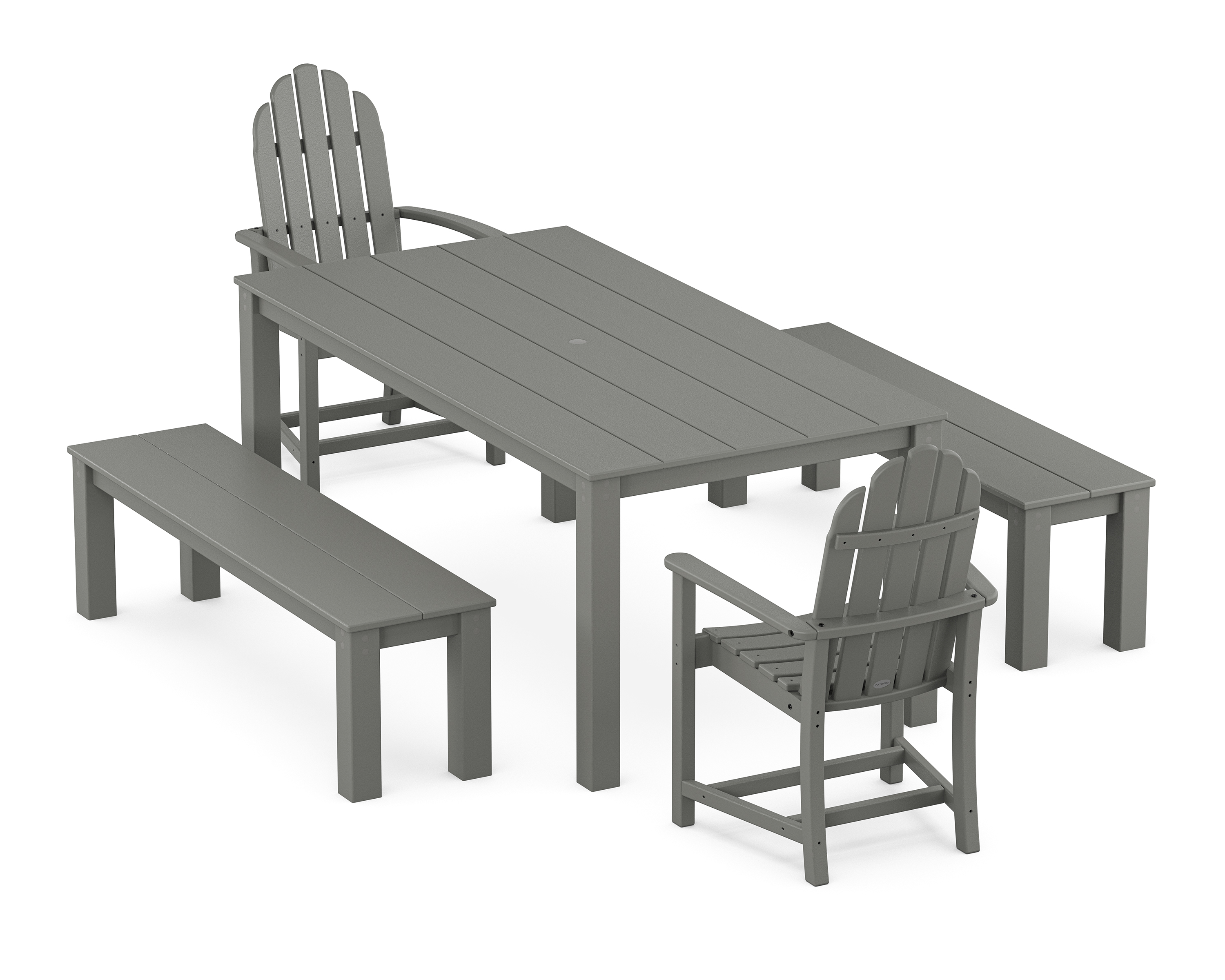 POLYWOOD Classic Adirondack 5-Piece Parsons Dining Set with Benches