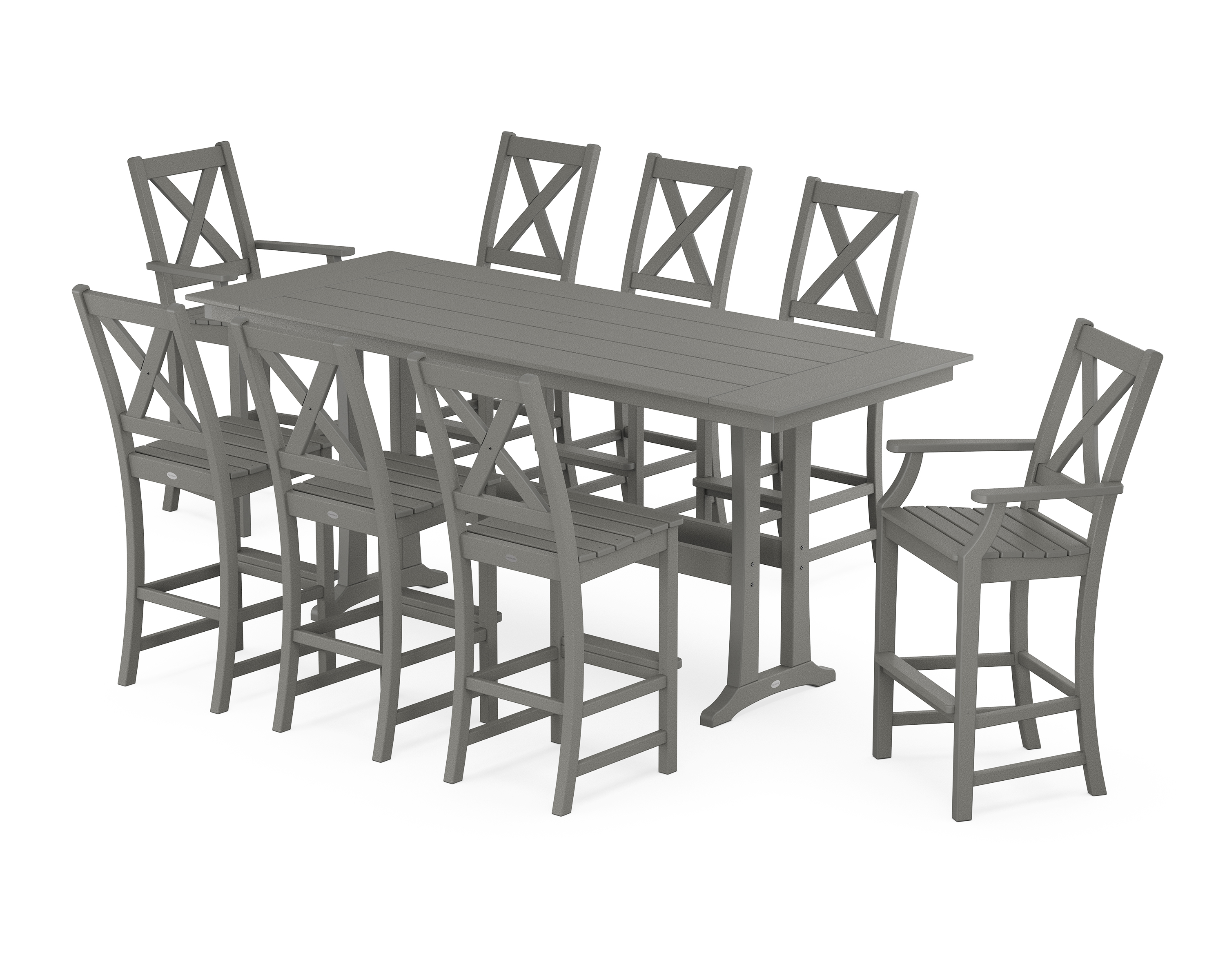 POLYWOOD Braxton 9-Piece Farmhouse Bar Set with Trestle Legs