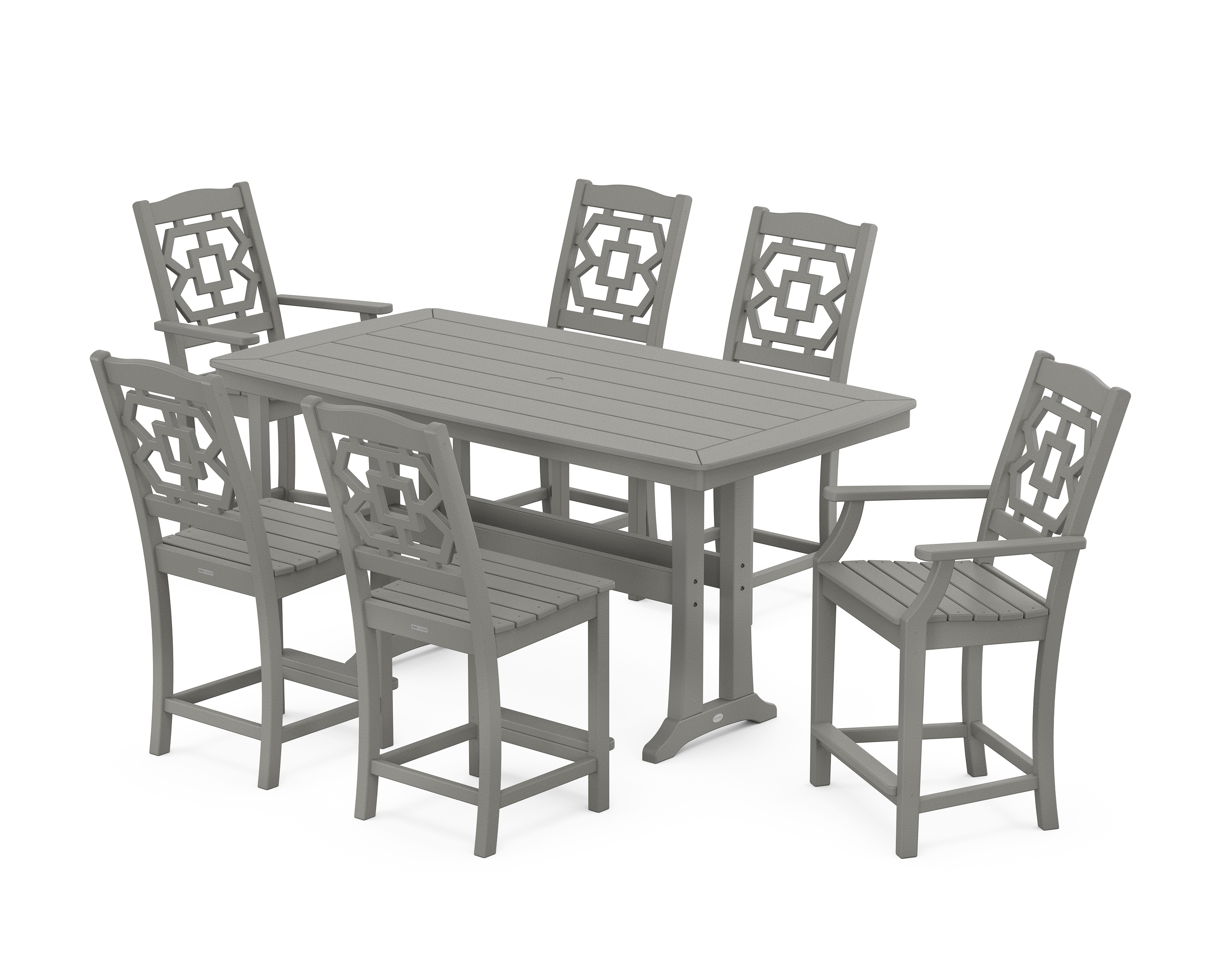 POLYWOOD Chinoiserie 7-Piece Counter Set with Trestle Legs
