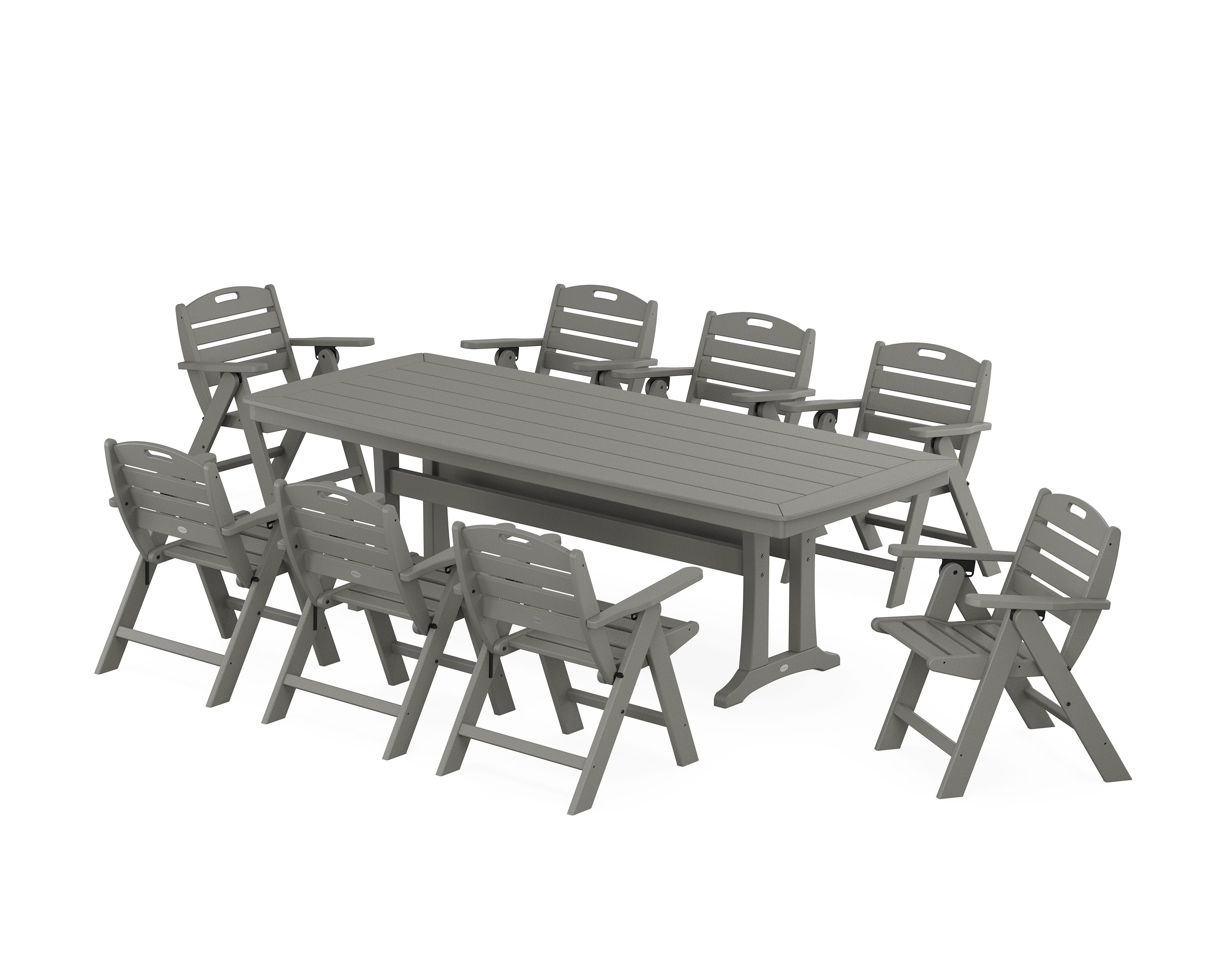 POLYWOOD Nautical Lowback 9-Piece Dining Set with Trestle Legs