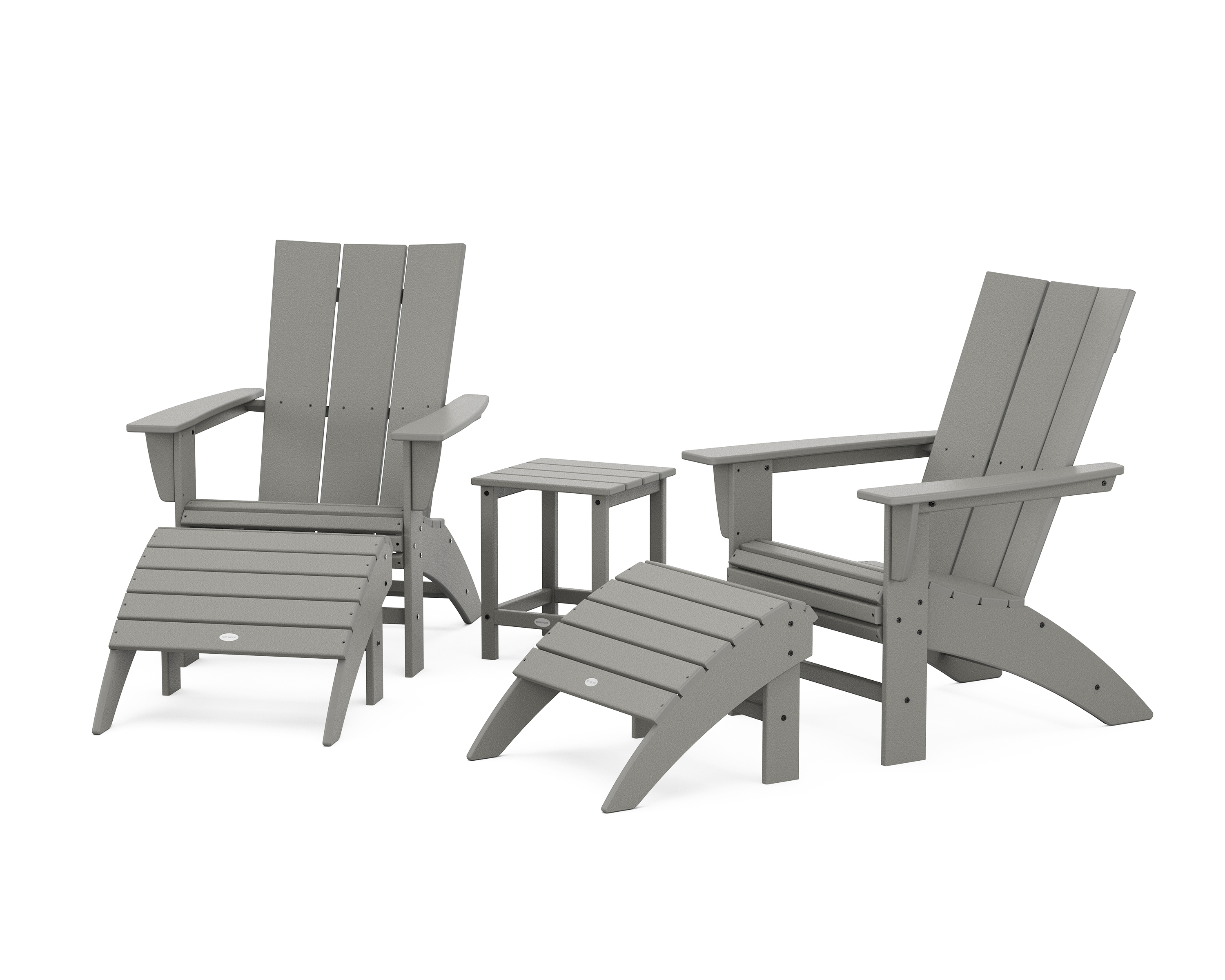 POLYWOOD Modern Curveback Adirondack Chair 5-Piece Set with Ottomans and 18" Side Table