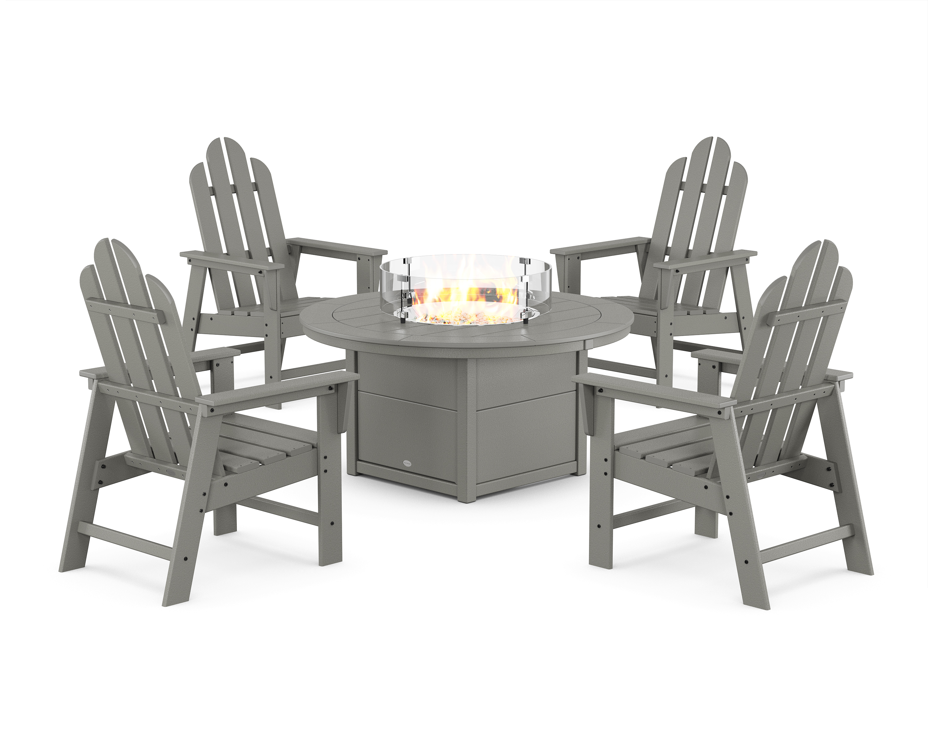 POLYWOOD Long Island 4-Piece Upright Adirondack Conversation Set with Fire Pit Table