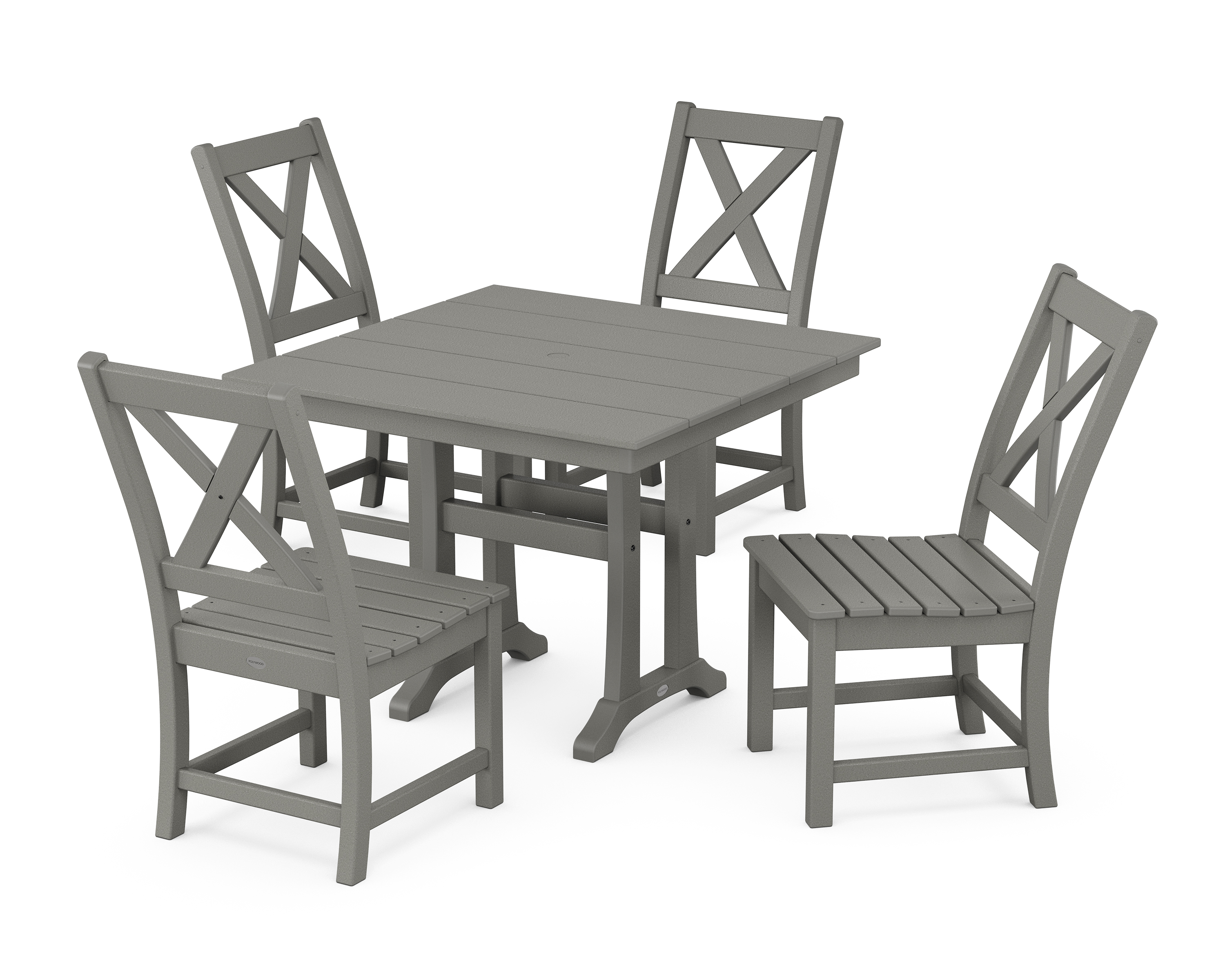 POLYWOOD Braxton Side Chair 5-Piece Farmhouse Dining Set With Trestle Legs