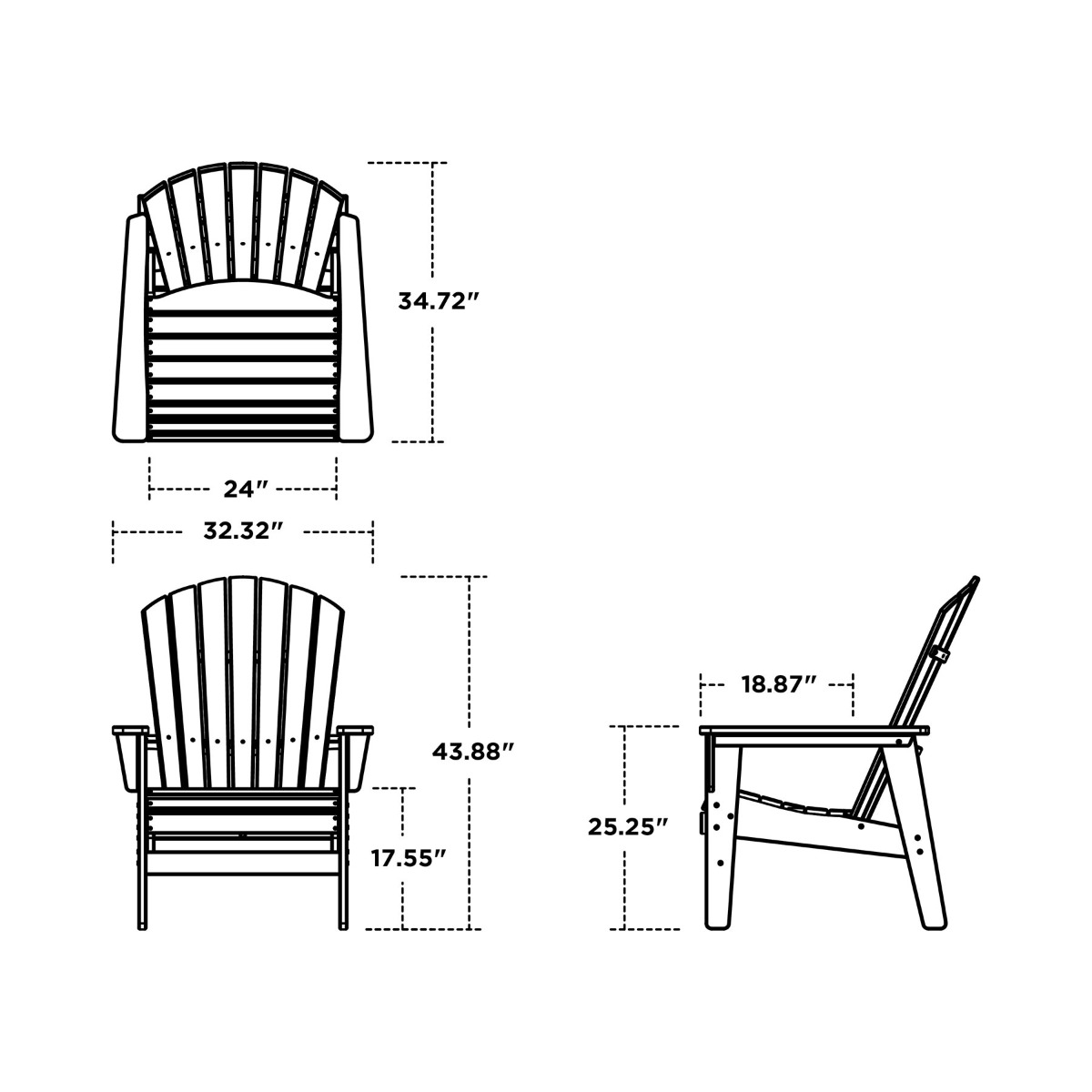 POLYWOOD 3 Pc Nautical Grand Upright Adirondack Set