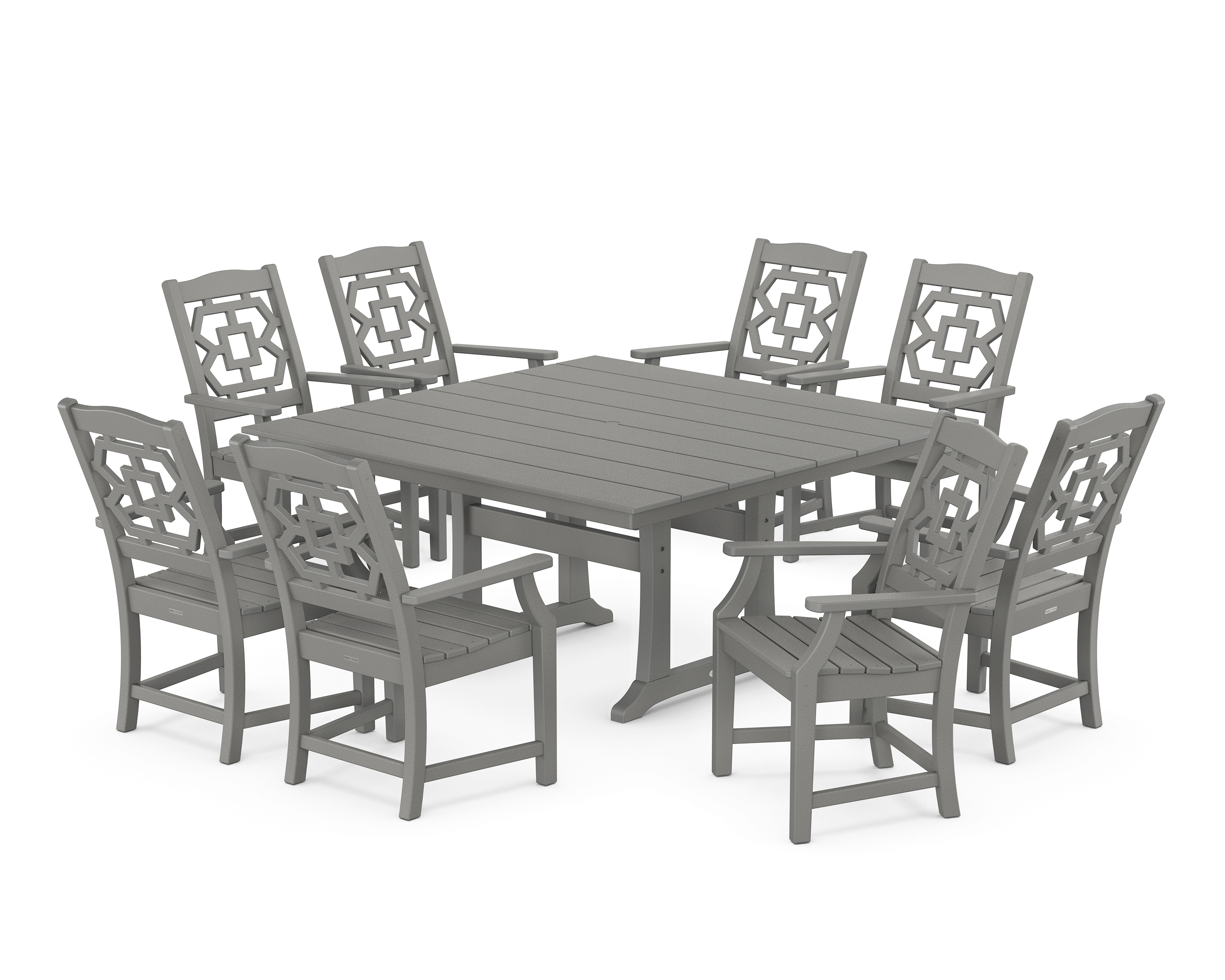 POLYWOOD Chinoiserie 9-Piece Square Farmhouse Dining Set with Trestle Legs
