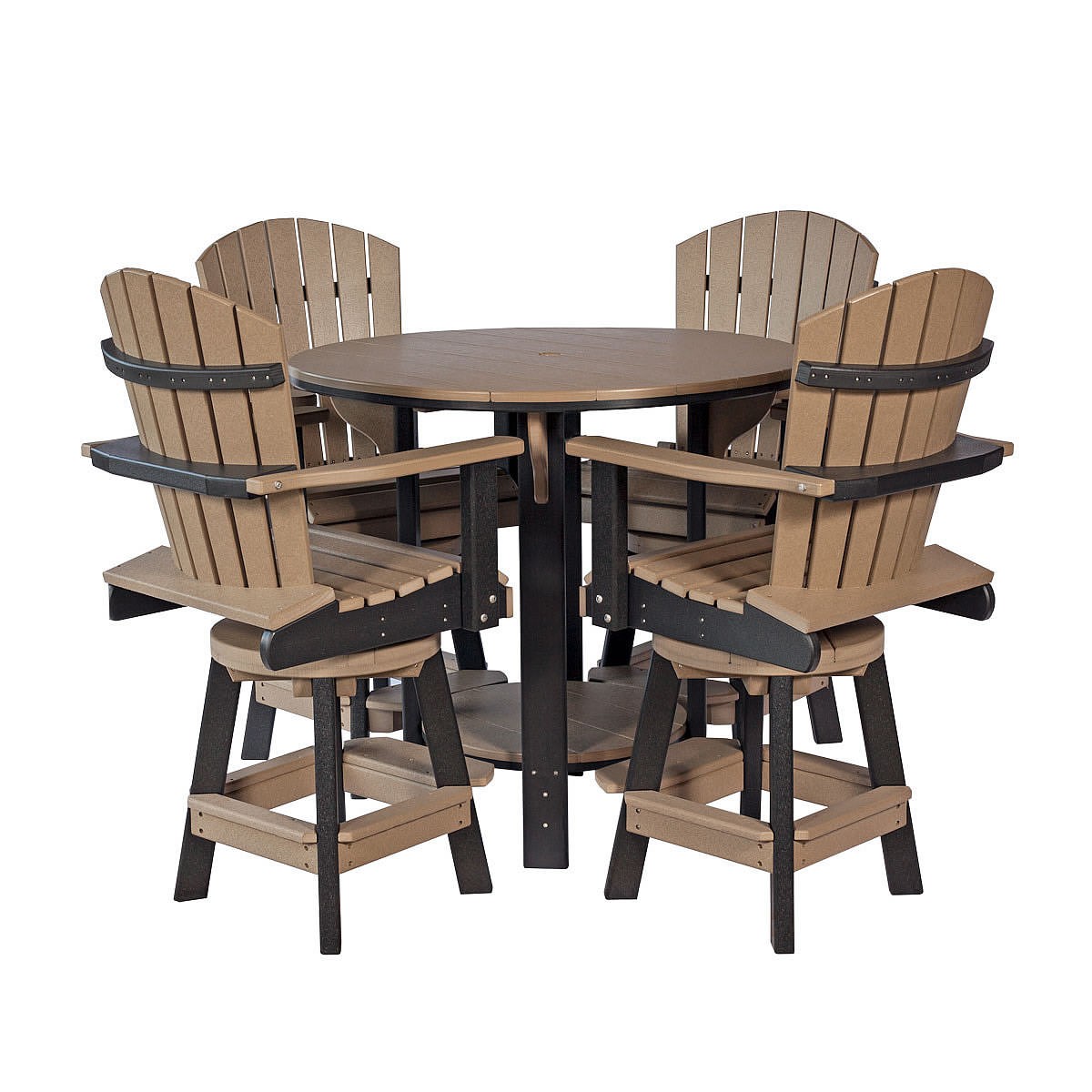 Amish Poly Balcony Table & Fan-Back Swivel Bar Chair Set