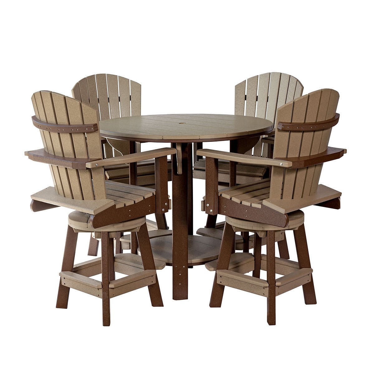 Amish Poly Balcony Table & Fan-Back Swivel Bar Chair Set