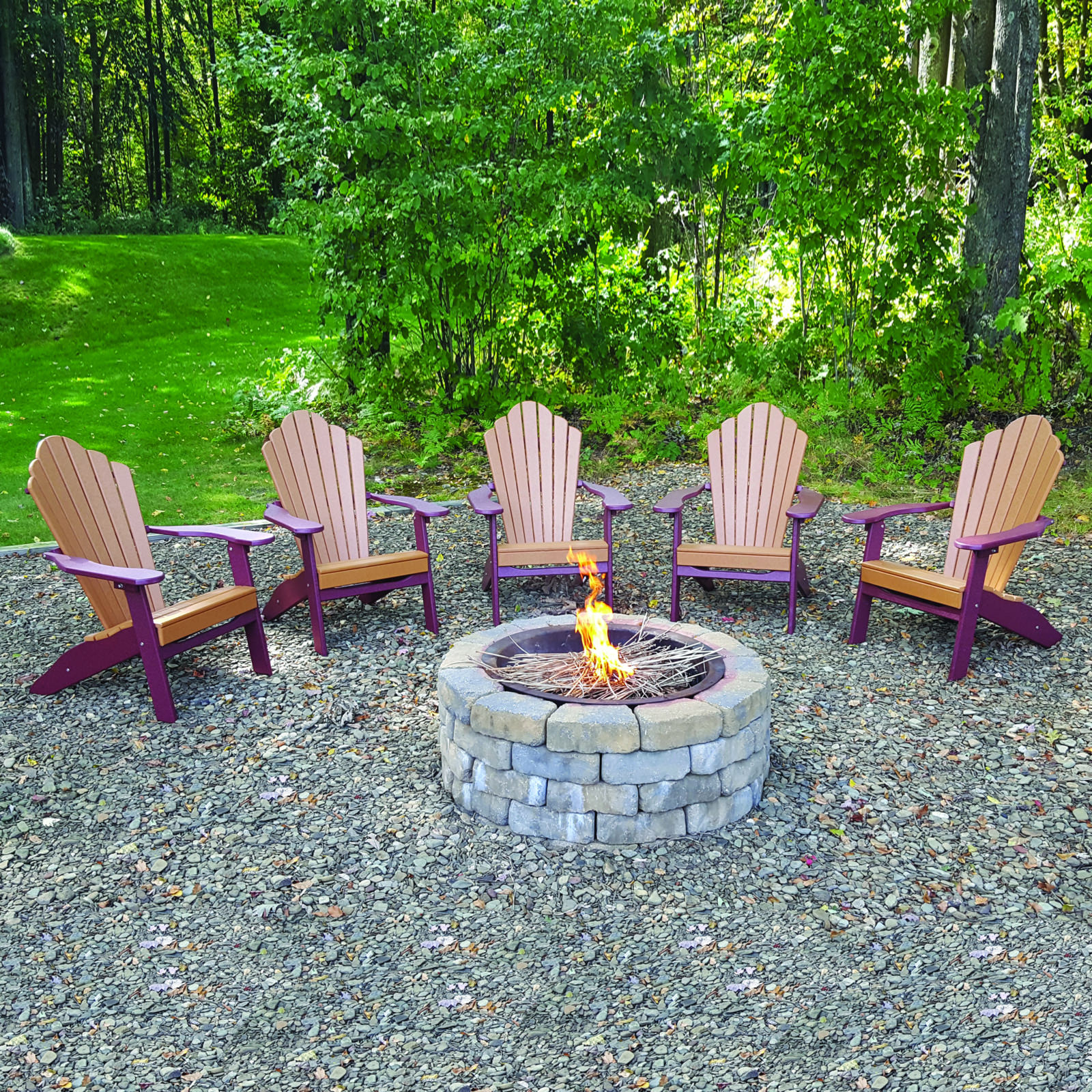 Amish Poly Snuggle-Back Folding Adirondack Firepit Set