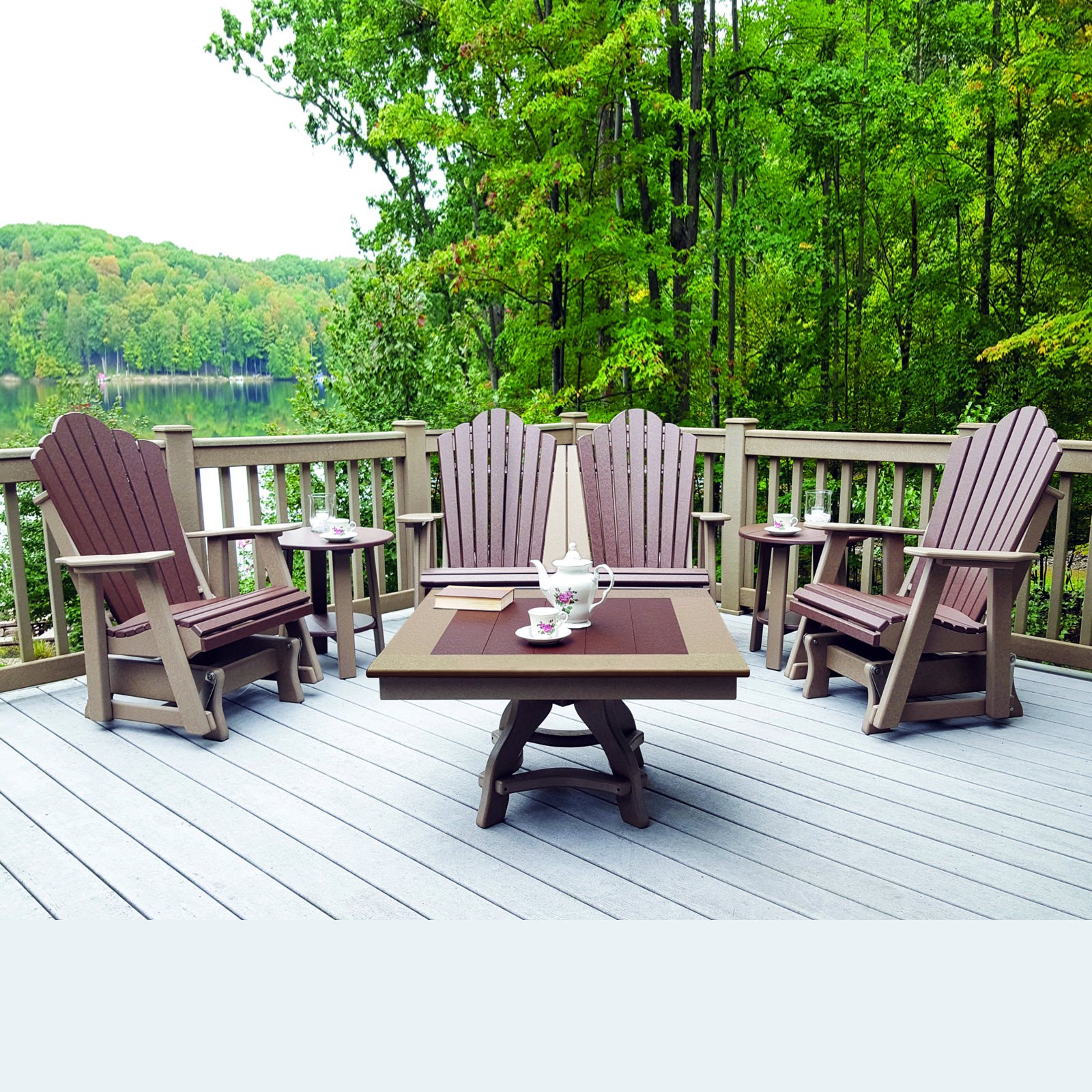 Amish Poly Snuggle-Back Glider Set with 36 in Chat Table