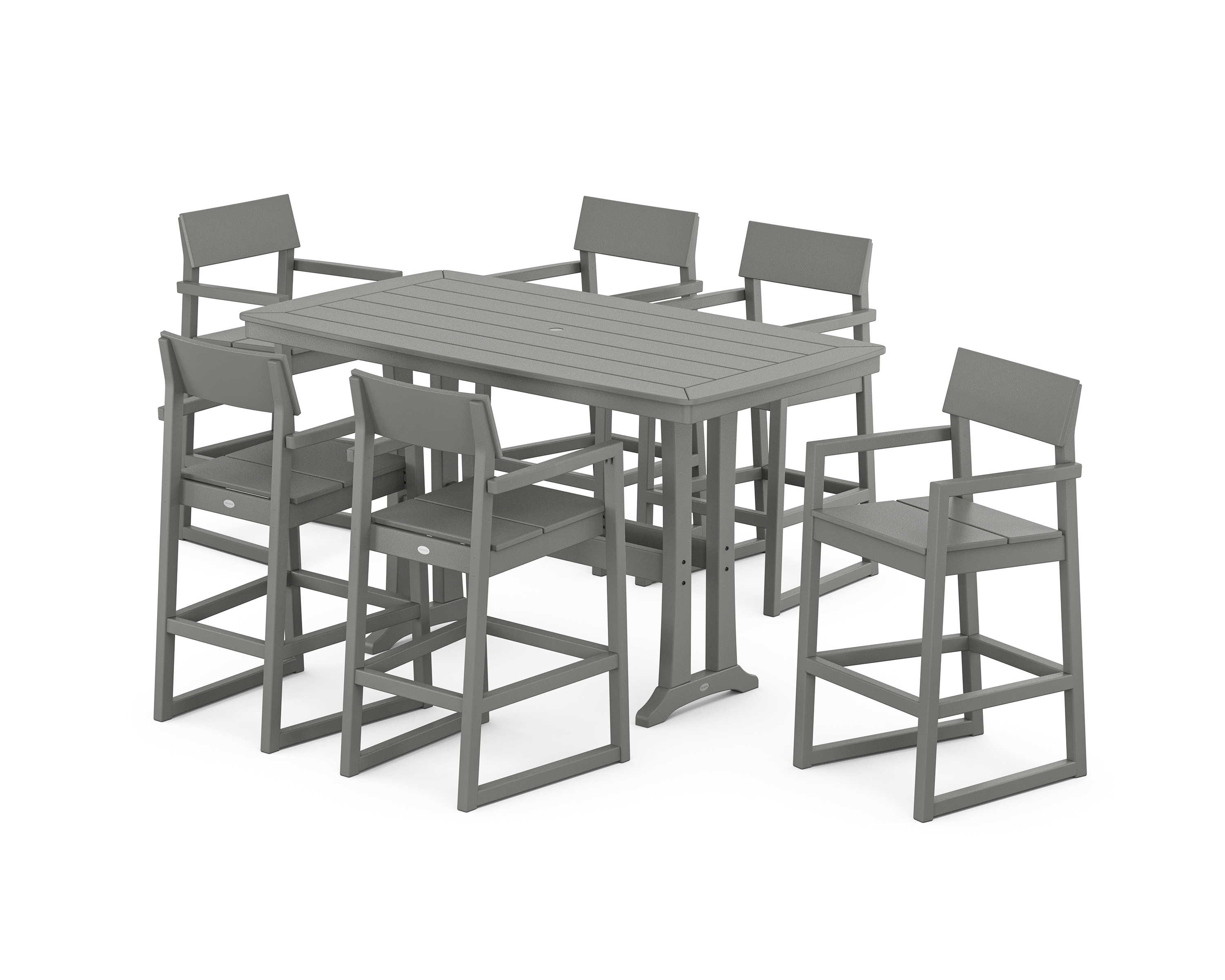 POLYWOOD EDGE Arm Chair 7-Piece Bar Set with Trestle Legs
