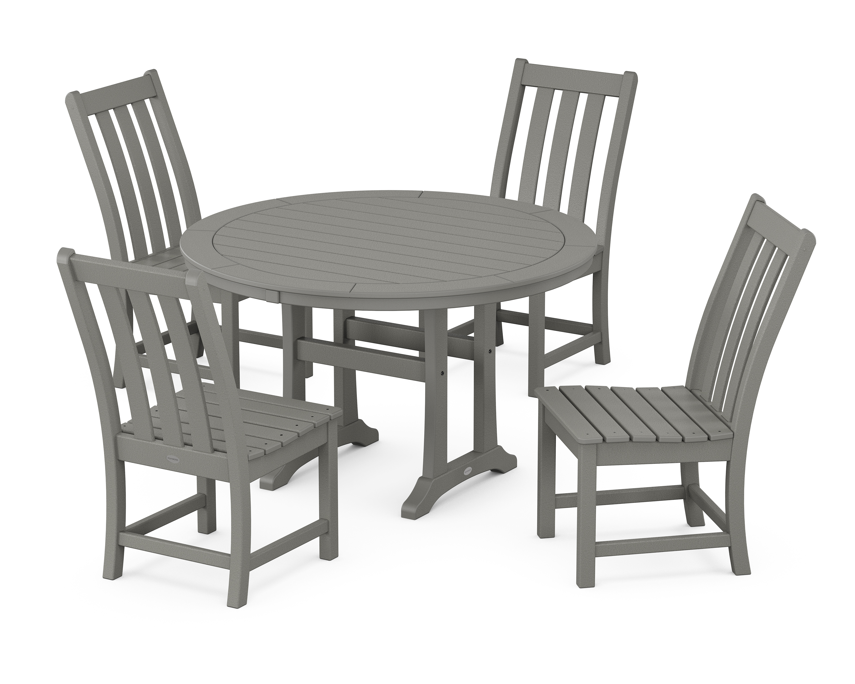 POLYWOOD Vineyard Side Chair 5-Piece Round Dining Set With Trestle Legs