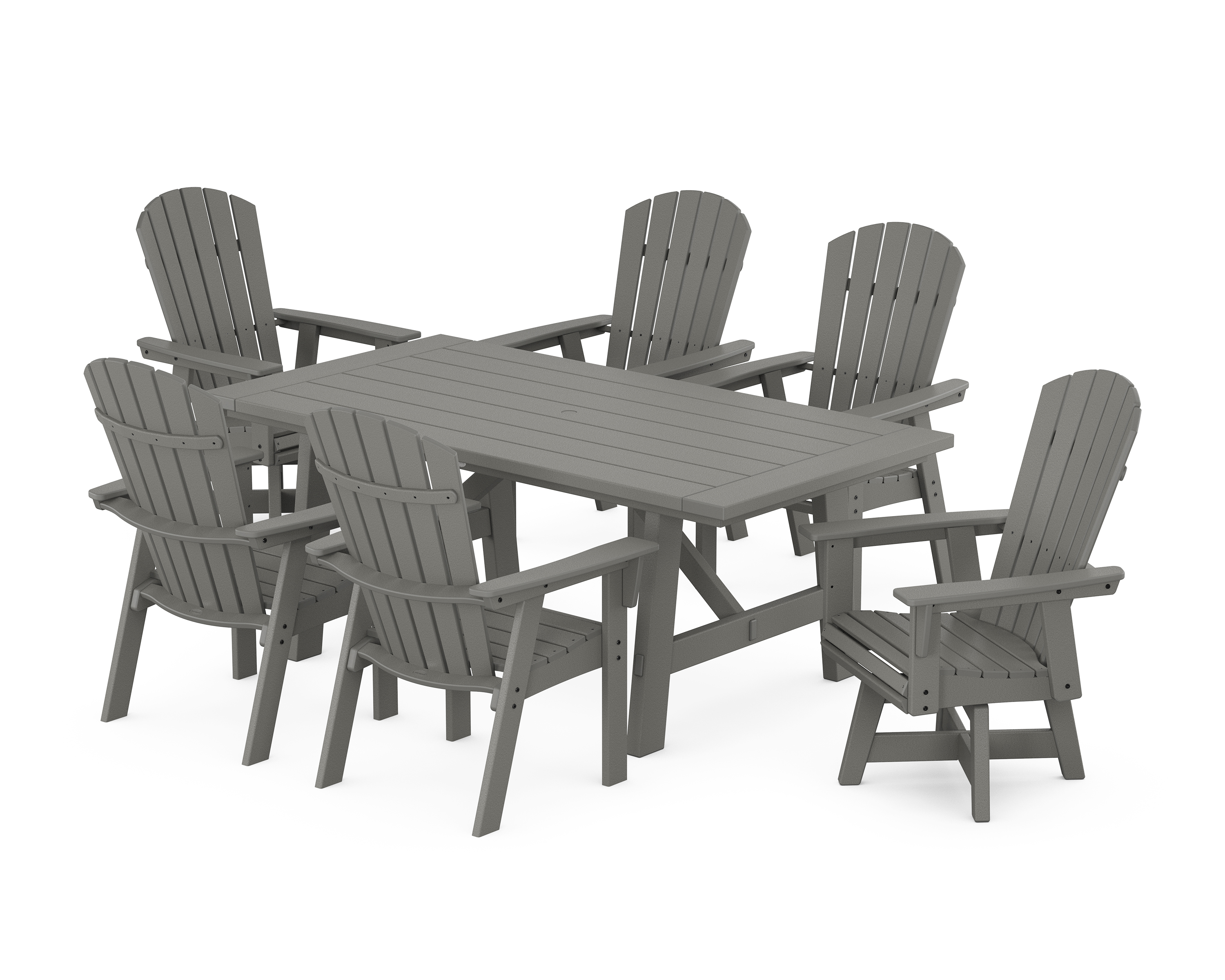 POLYWOOD Nautical Curveback Adirondack Swivel Chair 7-Piece Rustic Farmhouse Dining Set
