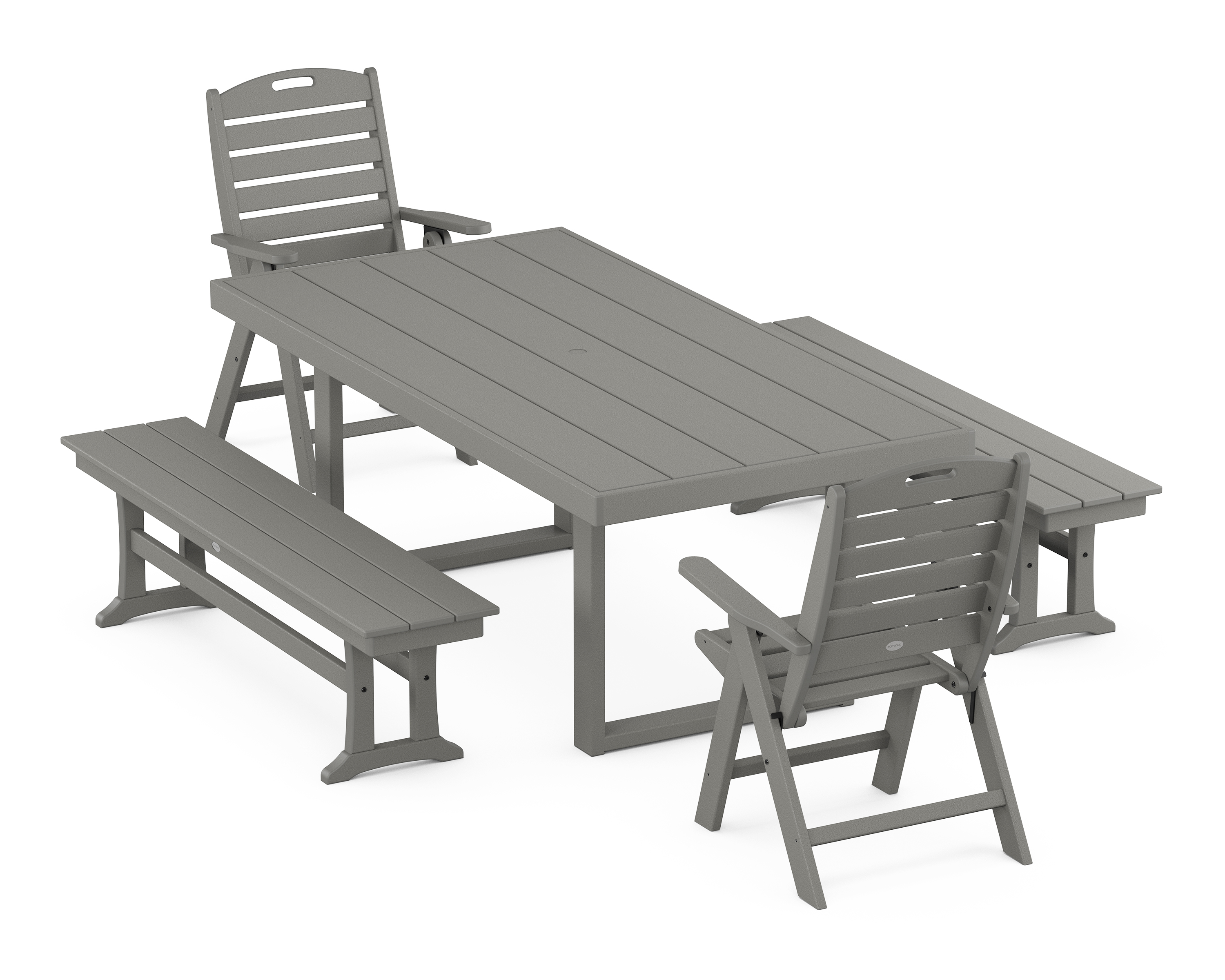 POLYWOOD Nautical Folding Highback 5-Piece Dining Set with Trestle Legs