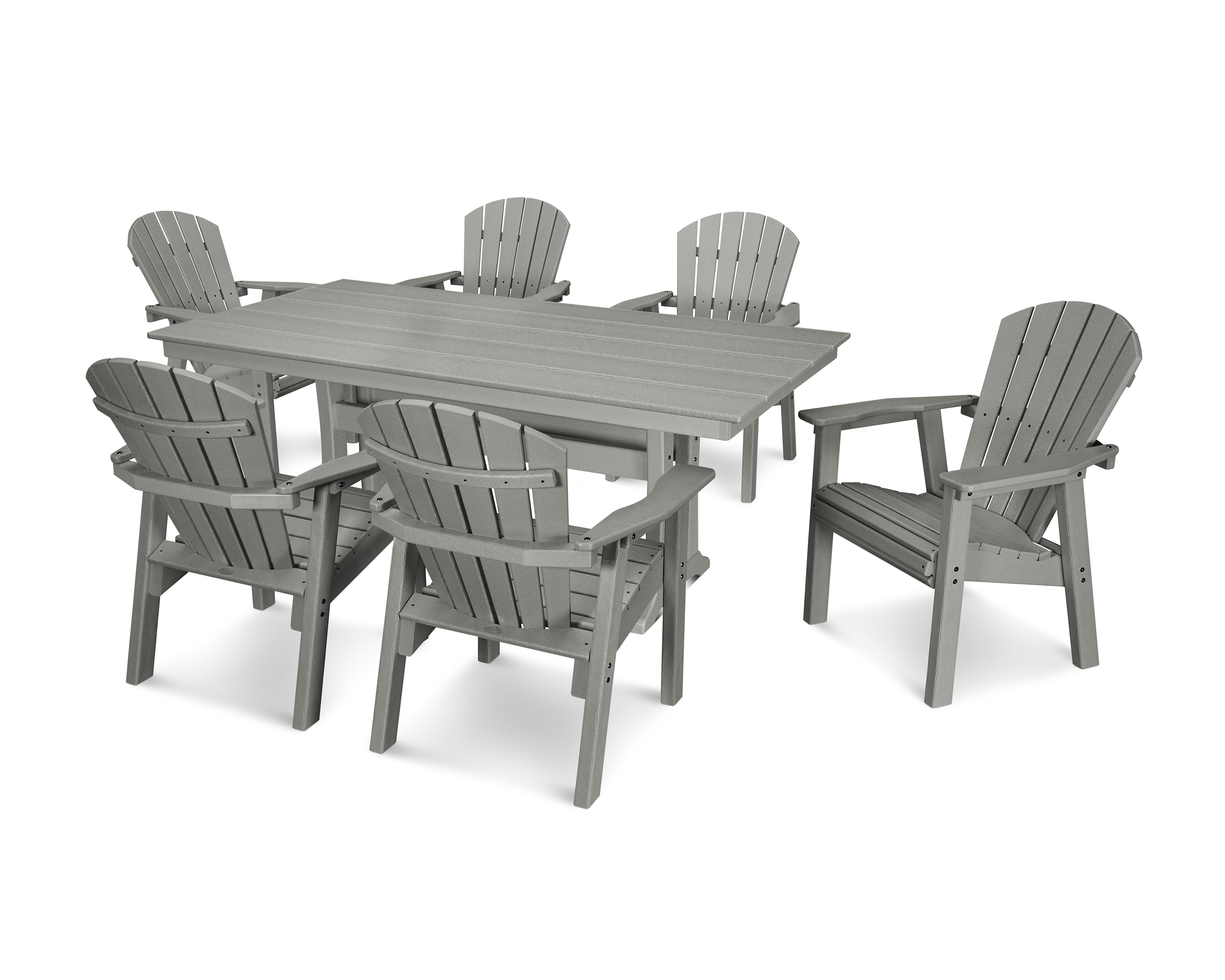 POLYWOOD Seashell 7- Piece Farmhouse Dining Set with Trestle Legs
