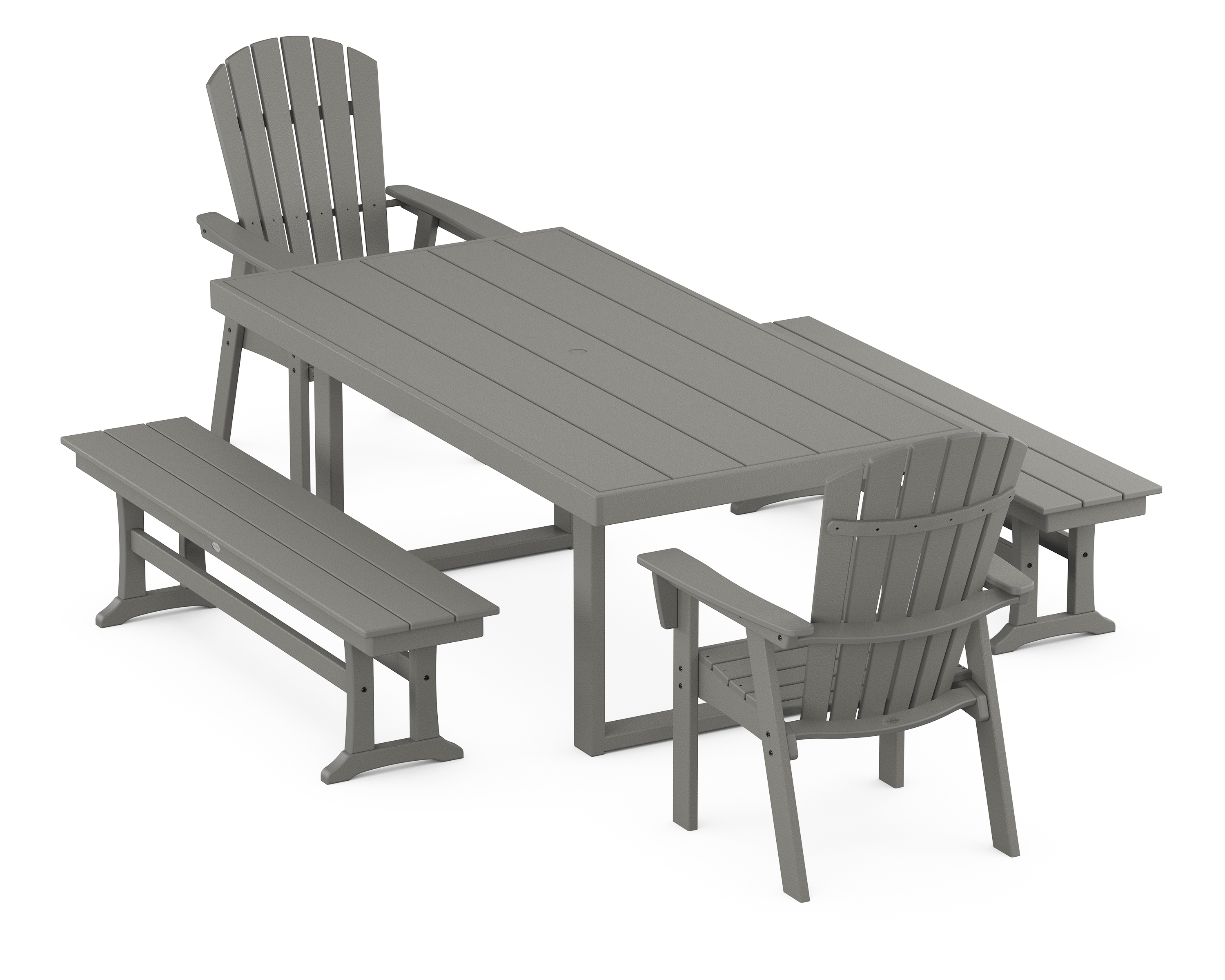 POLYWOOD Nautical Curveback Adirondack 5-Piece Dining Set with Benches