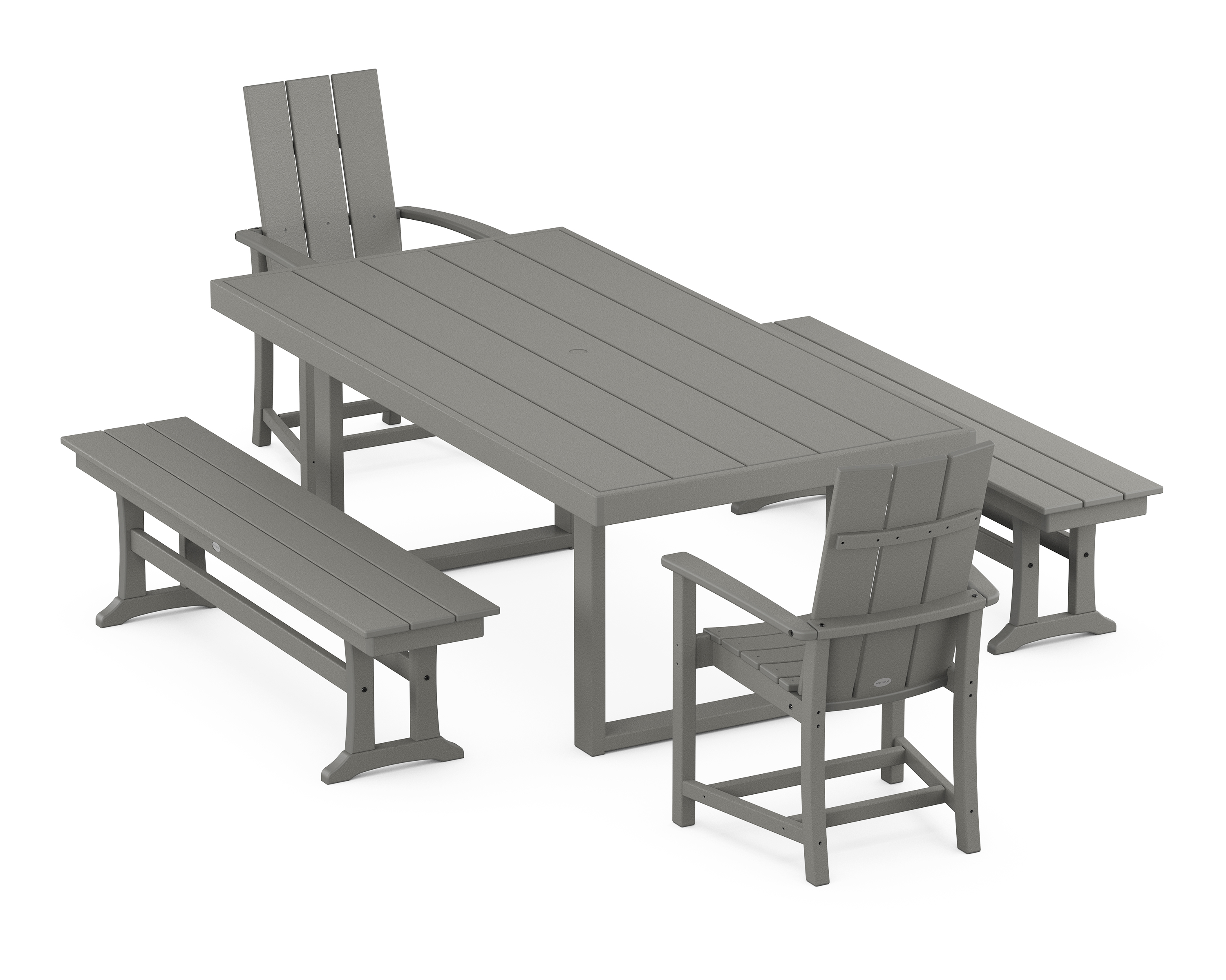 POLYWOOD Modern Adirondack 5-Piece Dining Set with Benches