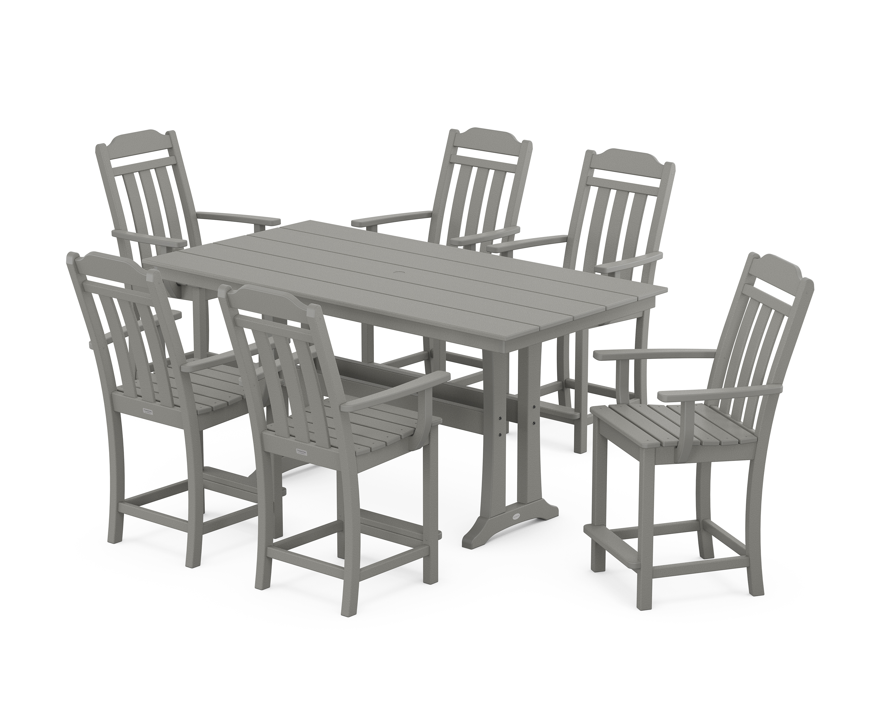 POLYWOOD Cottage Arm Chair 7-Piece Farmhouse Counter Set with Trestle Legs