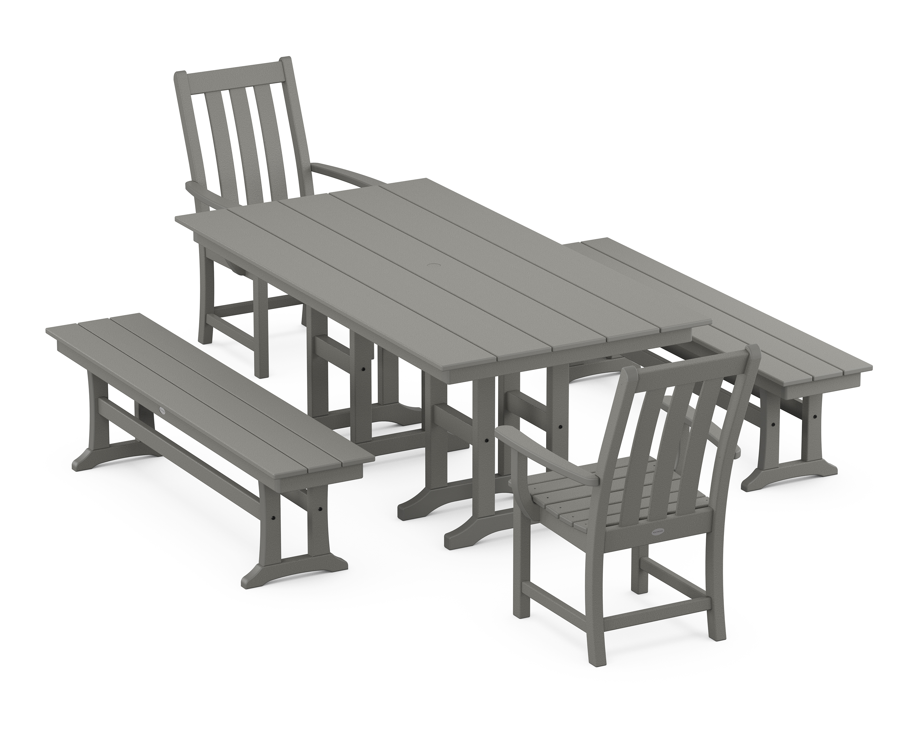 POLYWOOD Vineyard 5-Piece Farmhouse Dining Set with Benches
