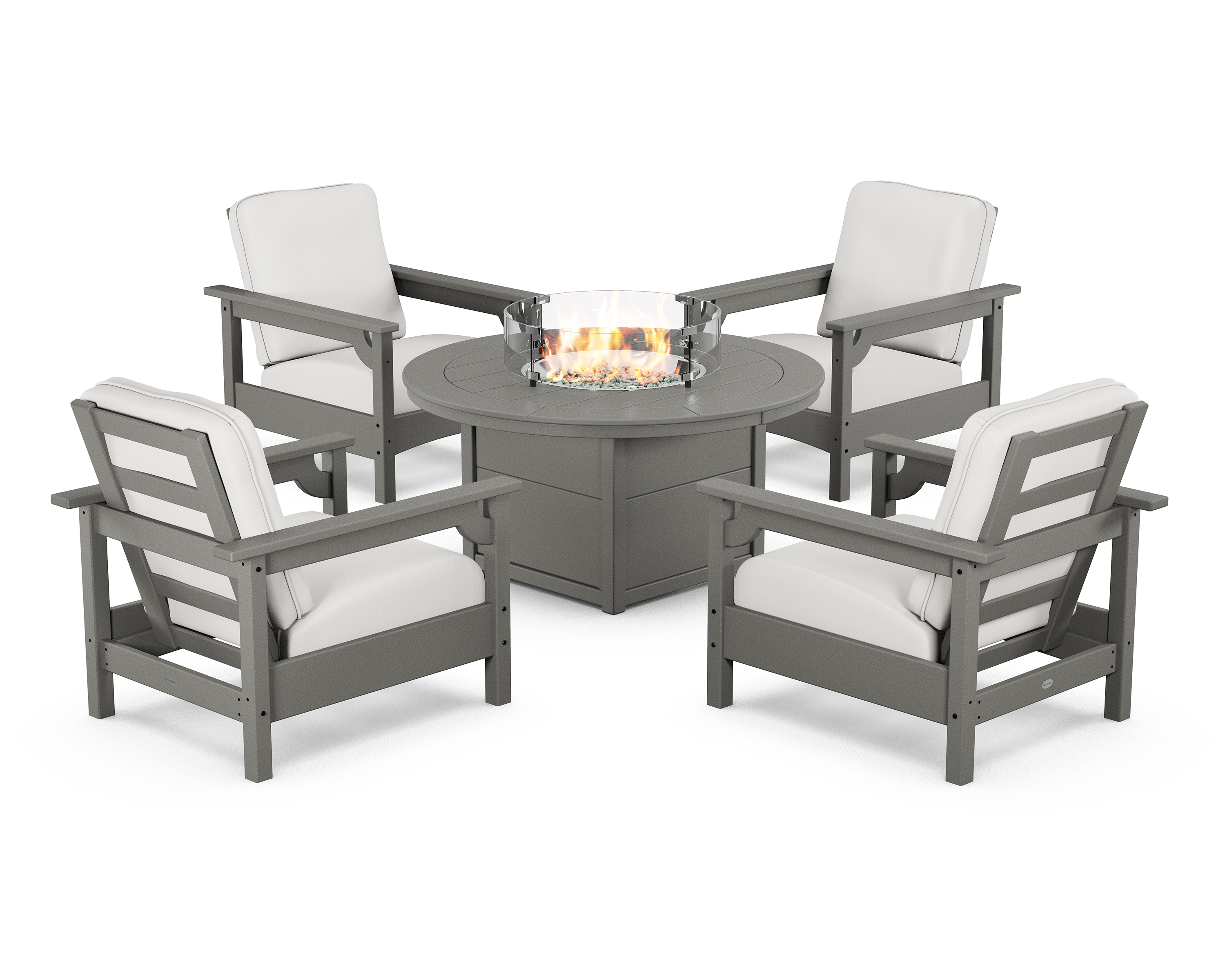 POLYWOOD Club 5-Piece Conversation Set with Fire Pit Table