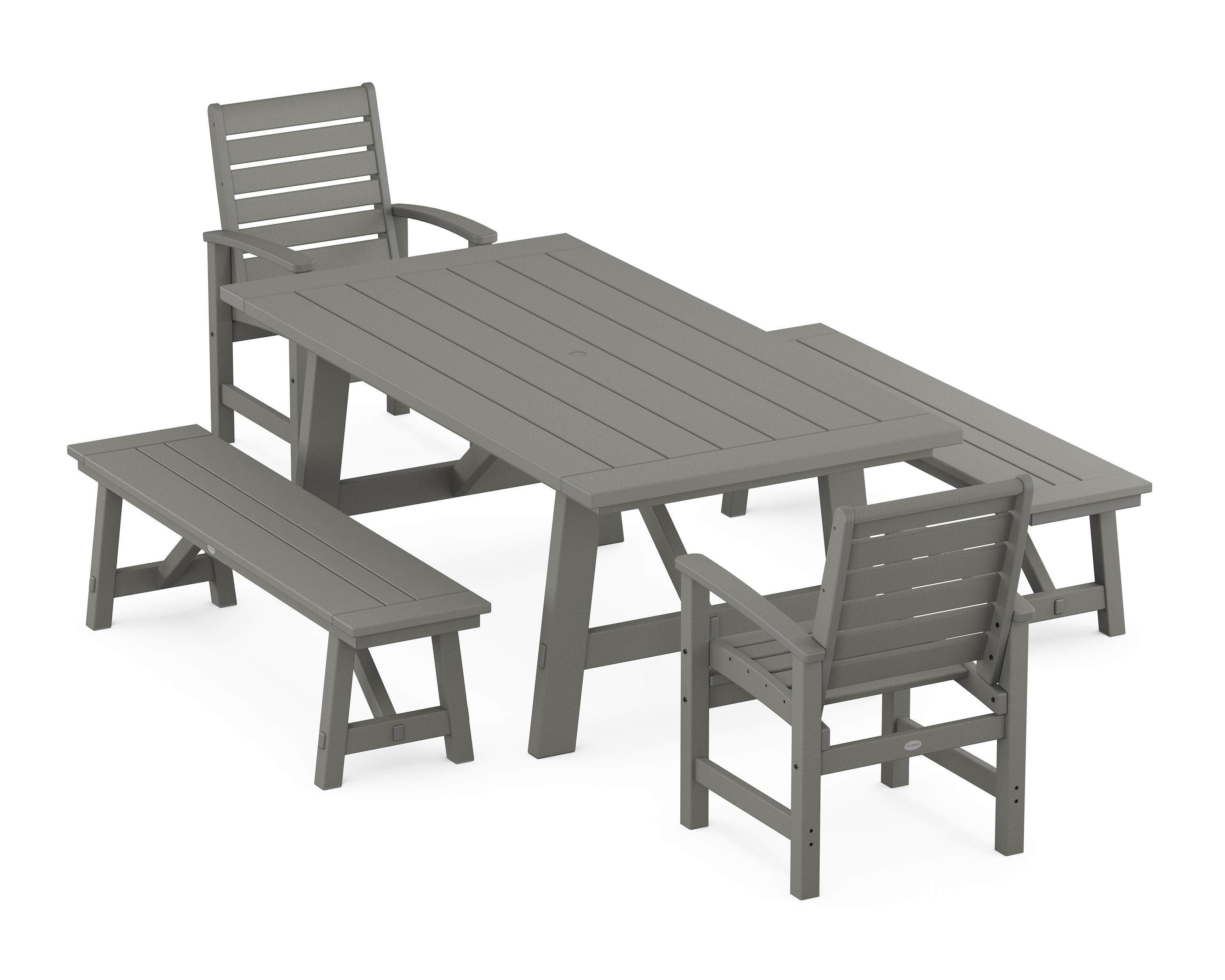 POLYWOOD Signature 5-Piece Rustic Farmhouse Dining Set With Benches