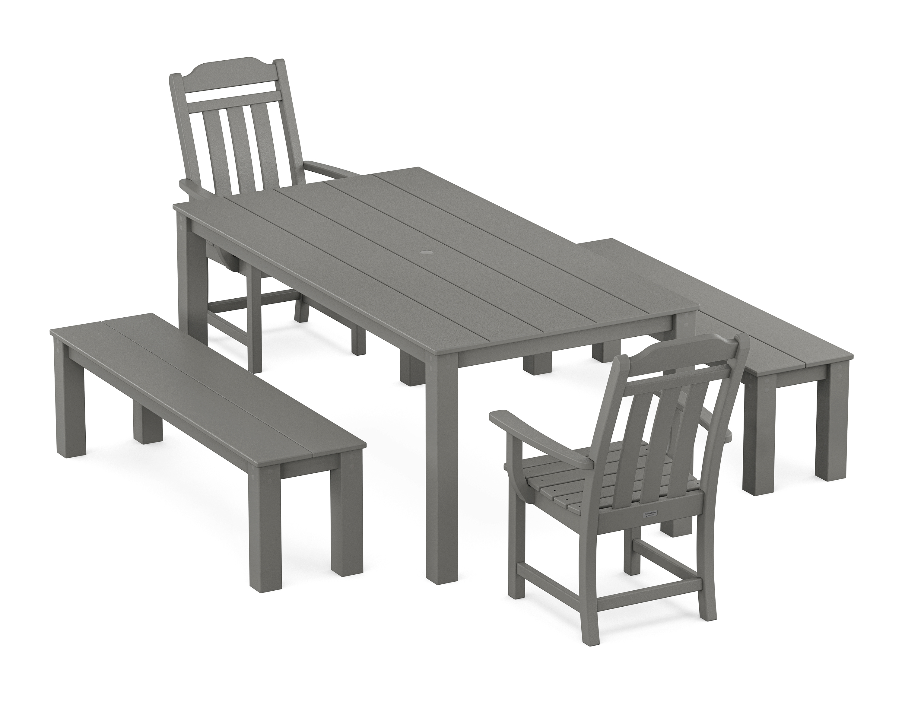 POLYWOOD Cottage 5-Piece Parsons Dining Set with Benches