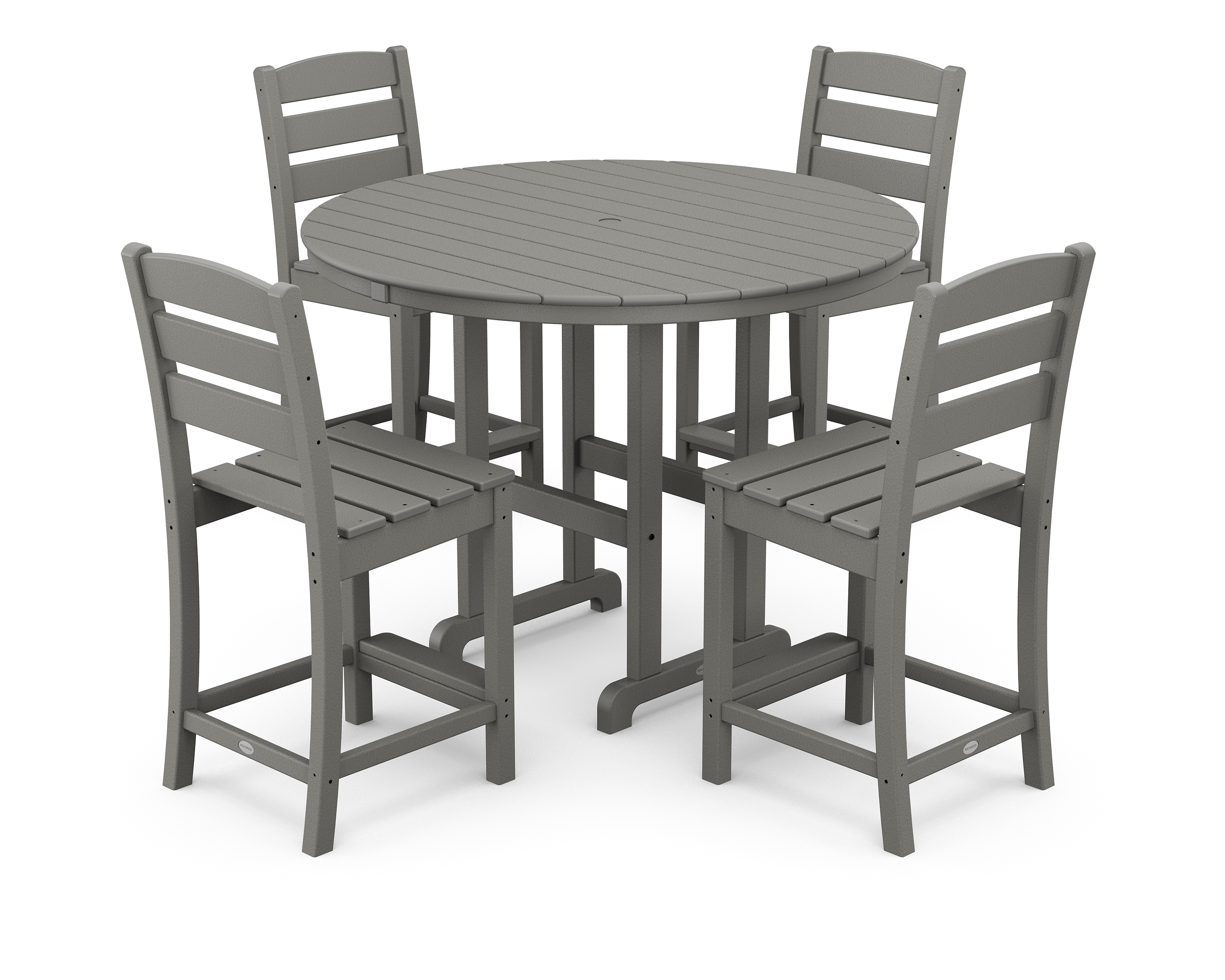 POLYWOOD Lakeside 5-Piece Farmhouse Round Side Chair Counter Set