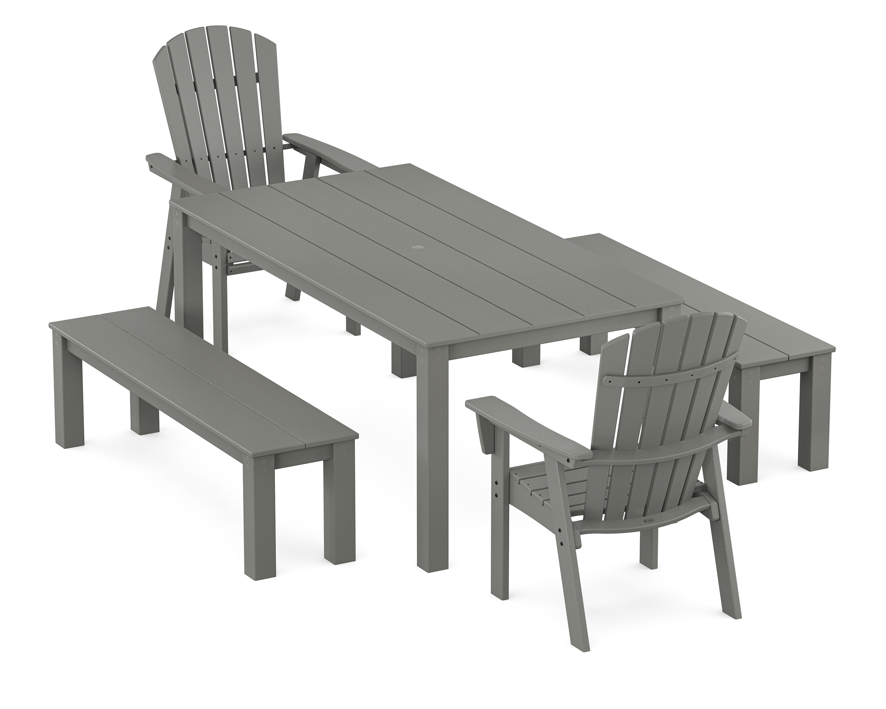 POLYWOOD Nautical Curveback Adirondack 5-Piece Parsons Dining Set with Benches