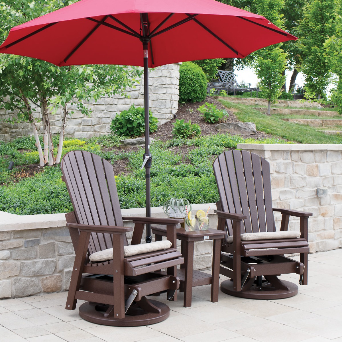 Cushions, table, umbrella and gliders sold separately.