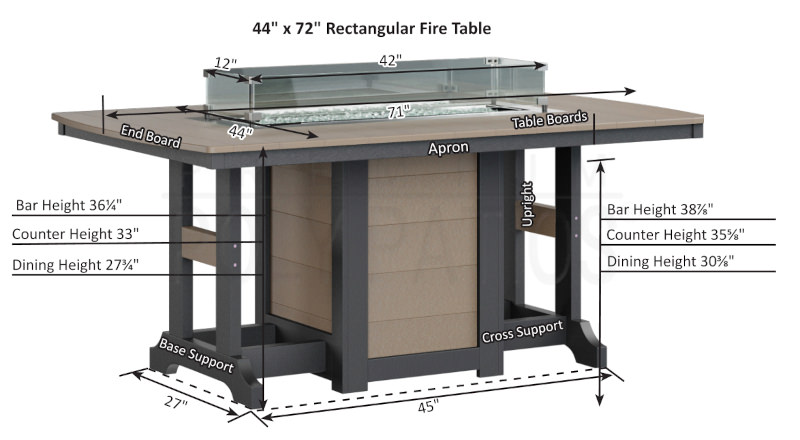 Berlin Gardens Garden Classic Hammered Finish 44 x 72 in Dining Fire Table