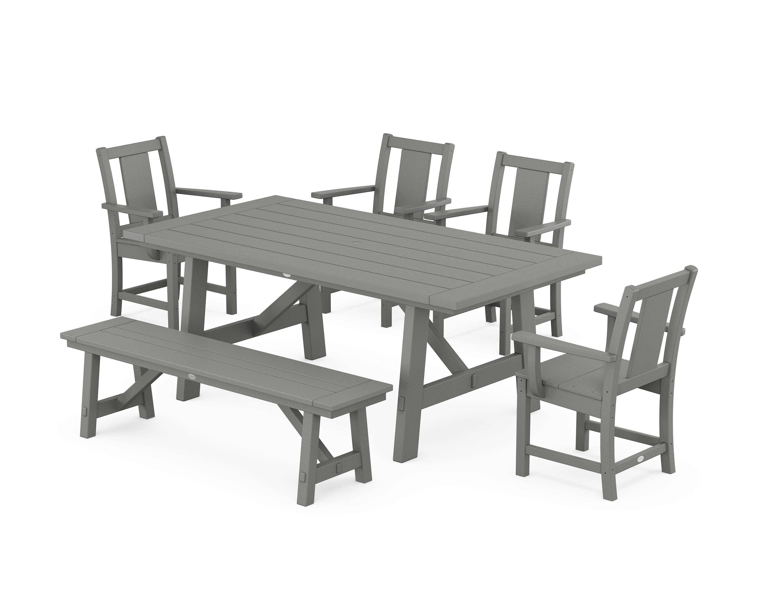 POLYWOOD Prairie 6-Piece Rustic Farmhouse Dining Set with Bench