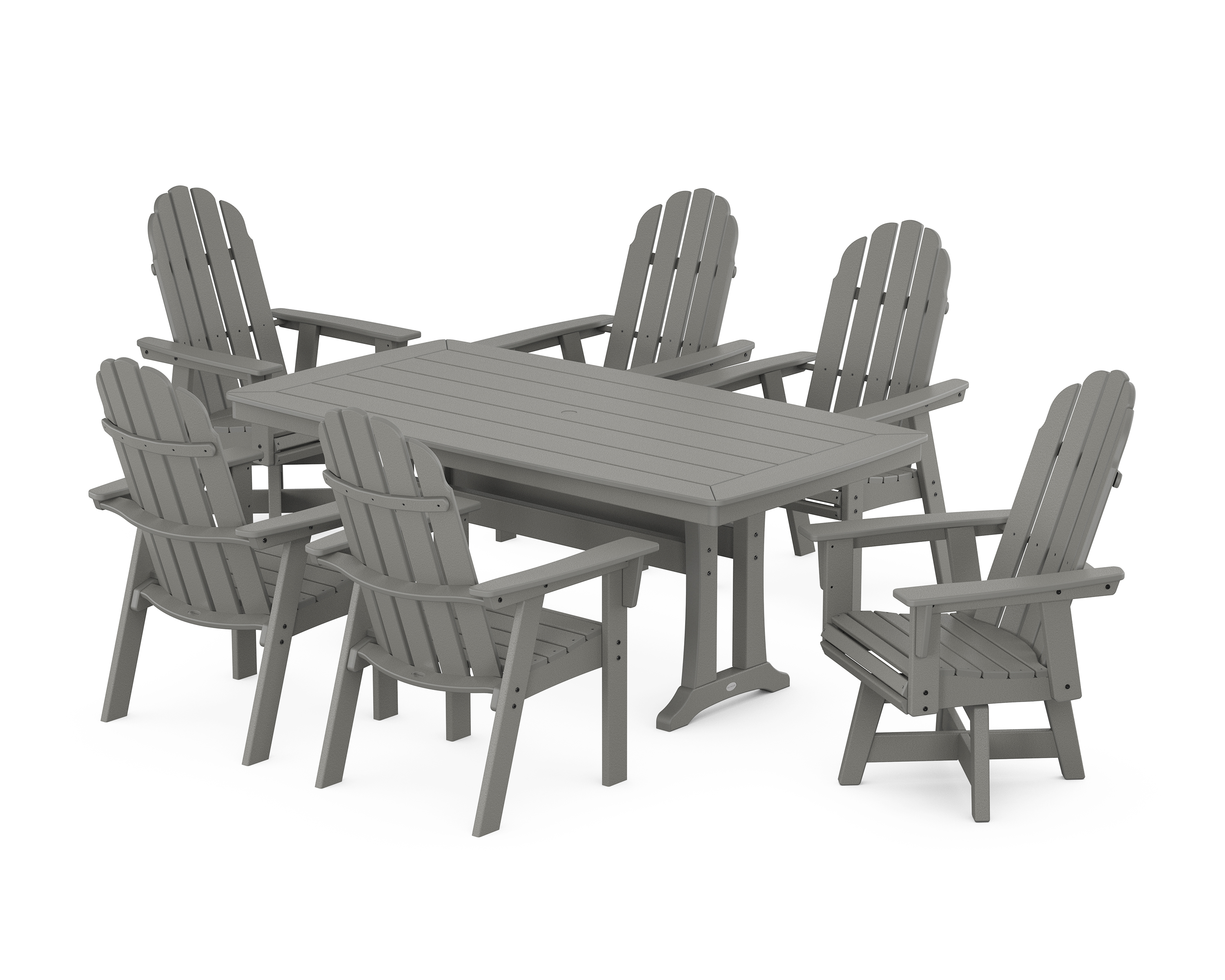 POLYWOOD Vineyard Curveback Adirondack Swivel Chair 7-Piece Dining Set with Trestle Legs