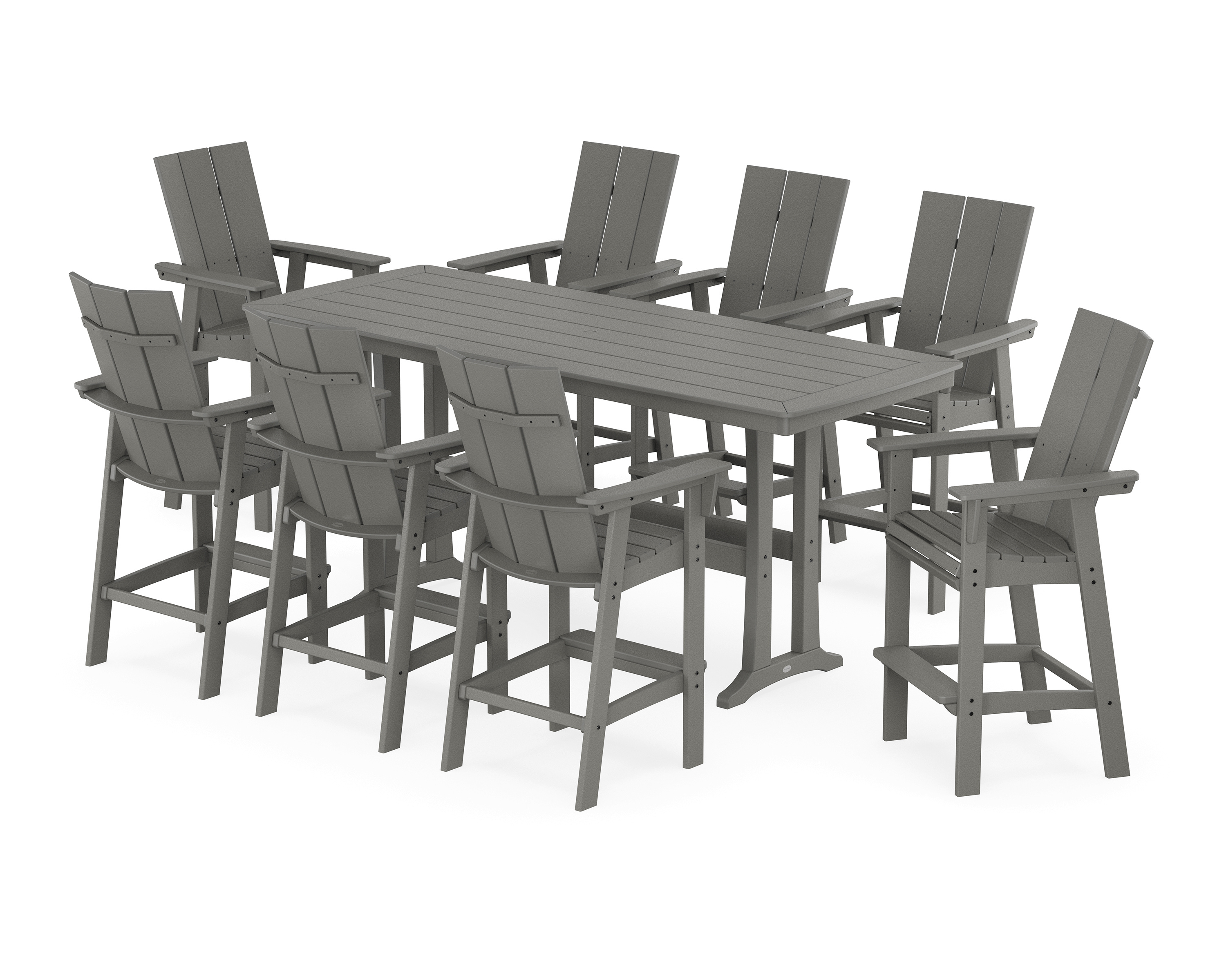 POLYWOOD Modern Curveback Adirondack 9-Piece Bar Set with Trestle Legs