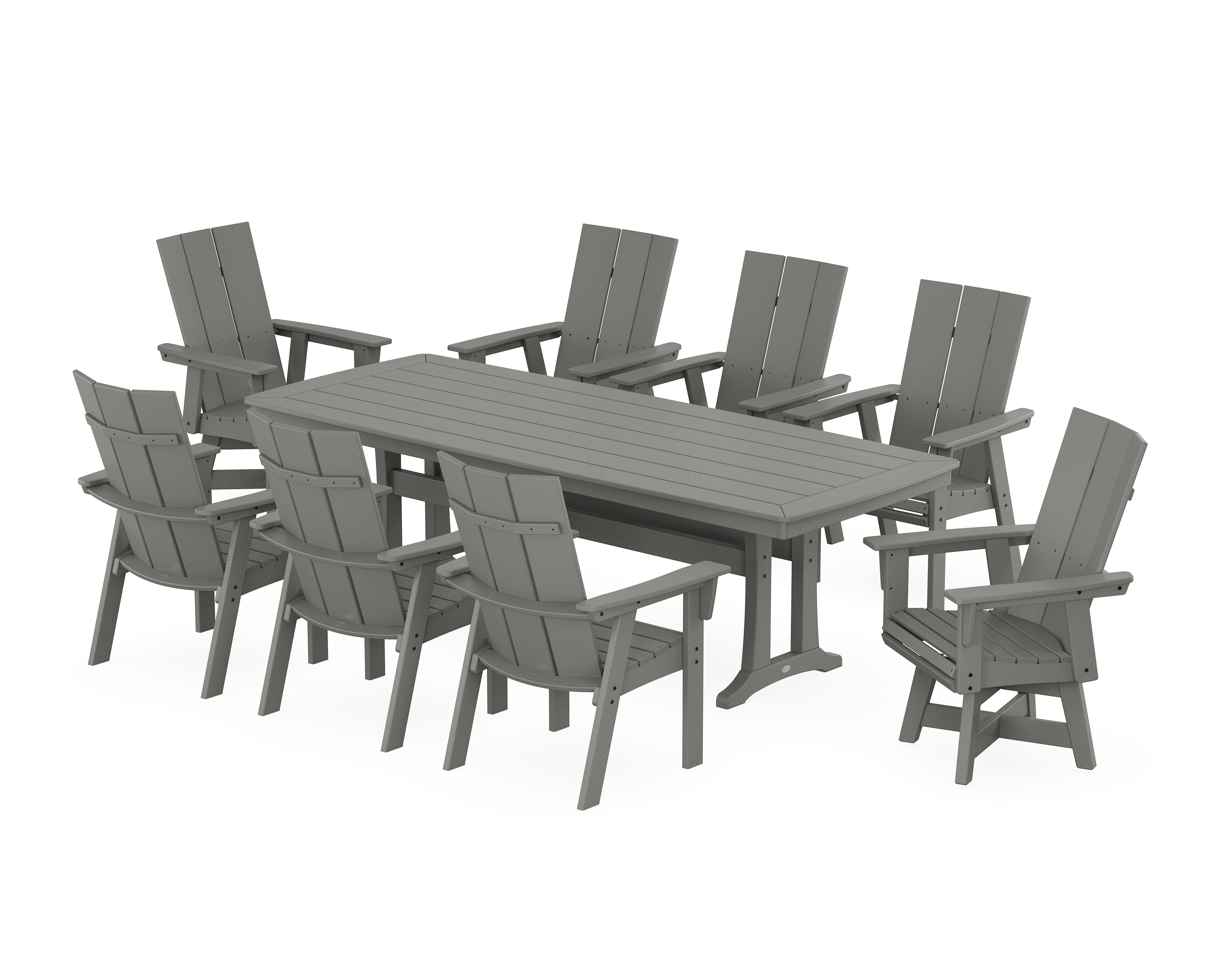 POLYWOOD Modern Curveback Adirondack Swivel 9-Piece Dining Set with Trestle Legs