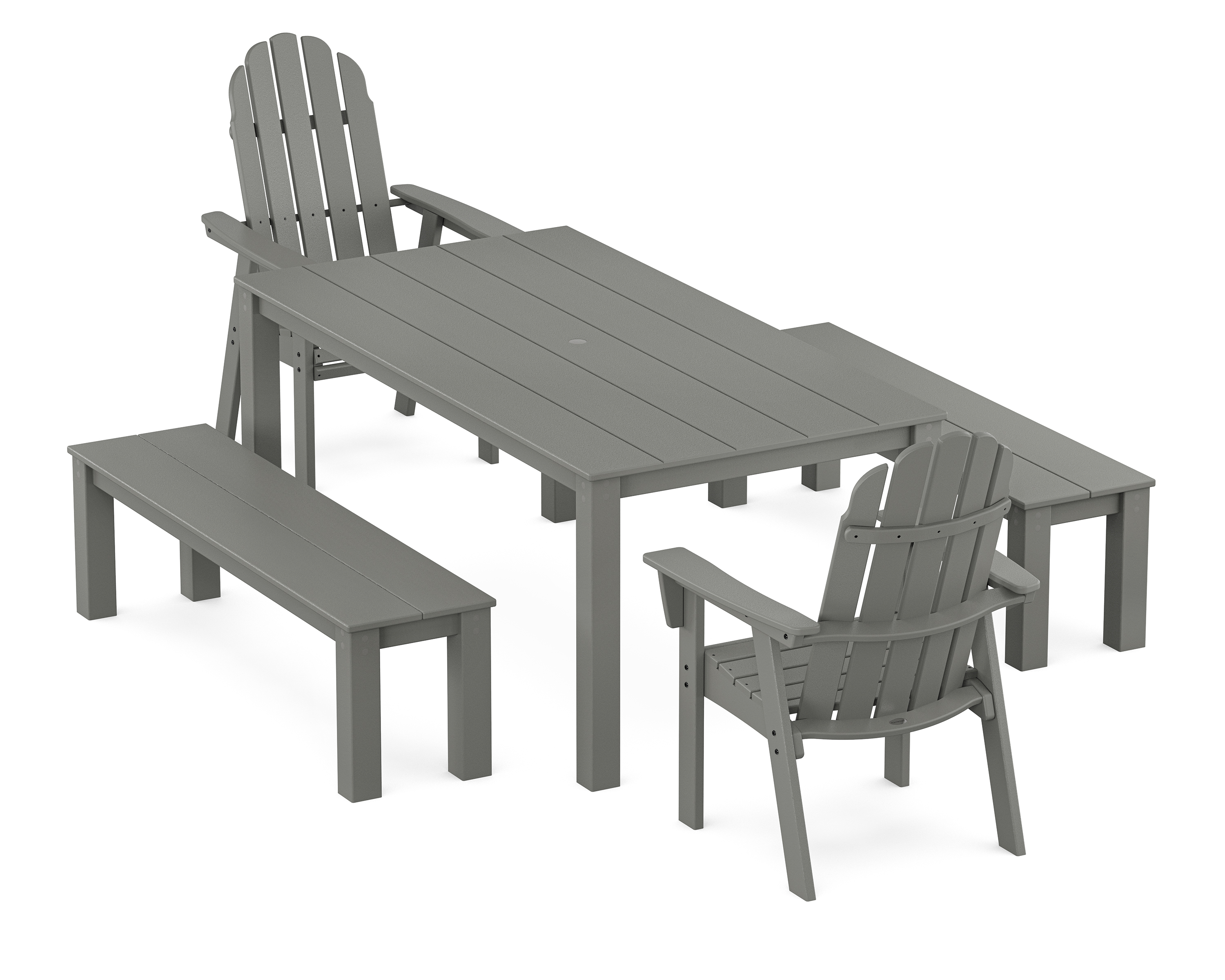 POLYWOOD Vineyard Curveback Adirondack 5-Piece Parsons Dining Set with Benches
